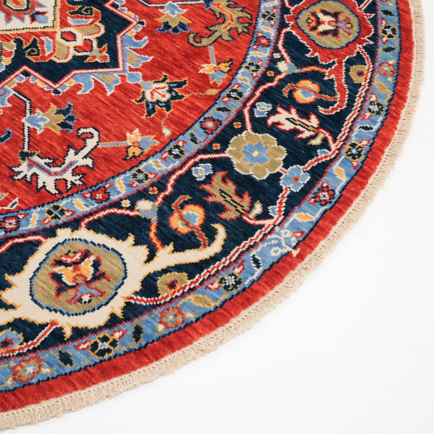 Tempus Series Anatolian Pattern Red Wool Round Loom-Woven Rug