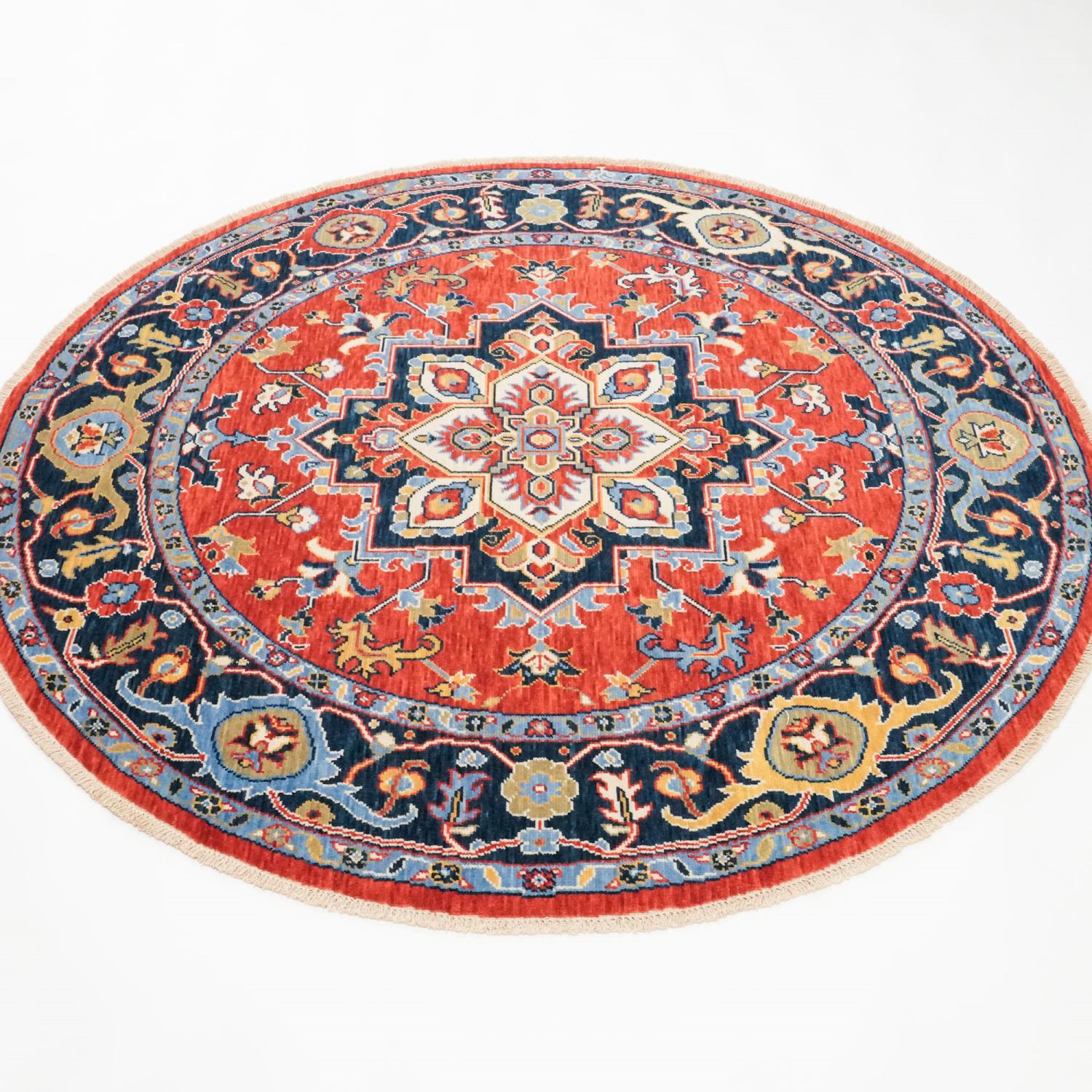 Tempus Series Anatolian Pattern Red Wool Round Loom-Woven Rug
