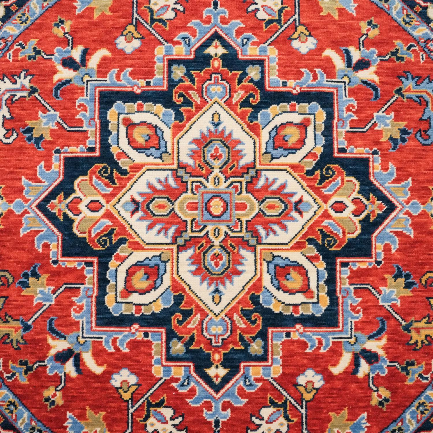 Tempus Series Anatolian Pattern Red Wool Round Loom-Woven Rug