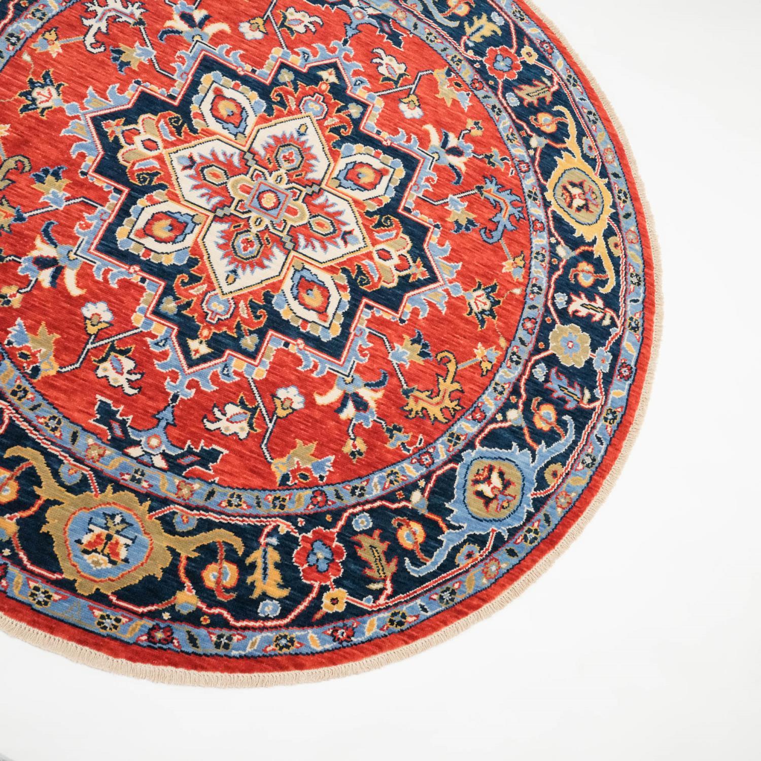 Tempus Series Anatolian Pattern Red Wool Round Loom-Woven Rug