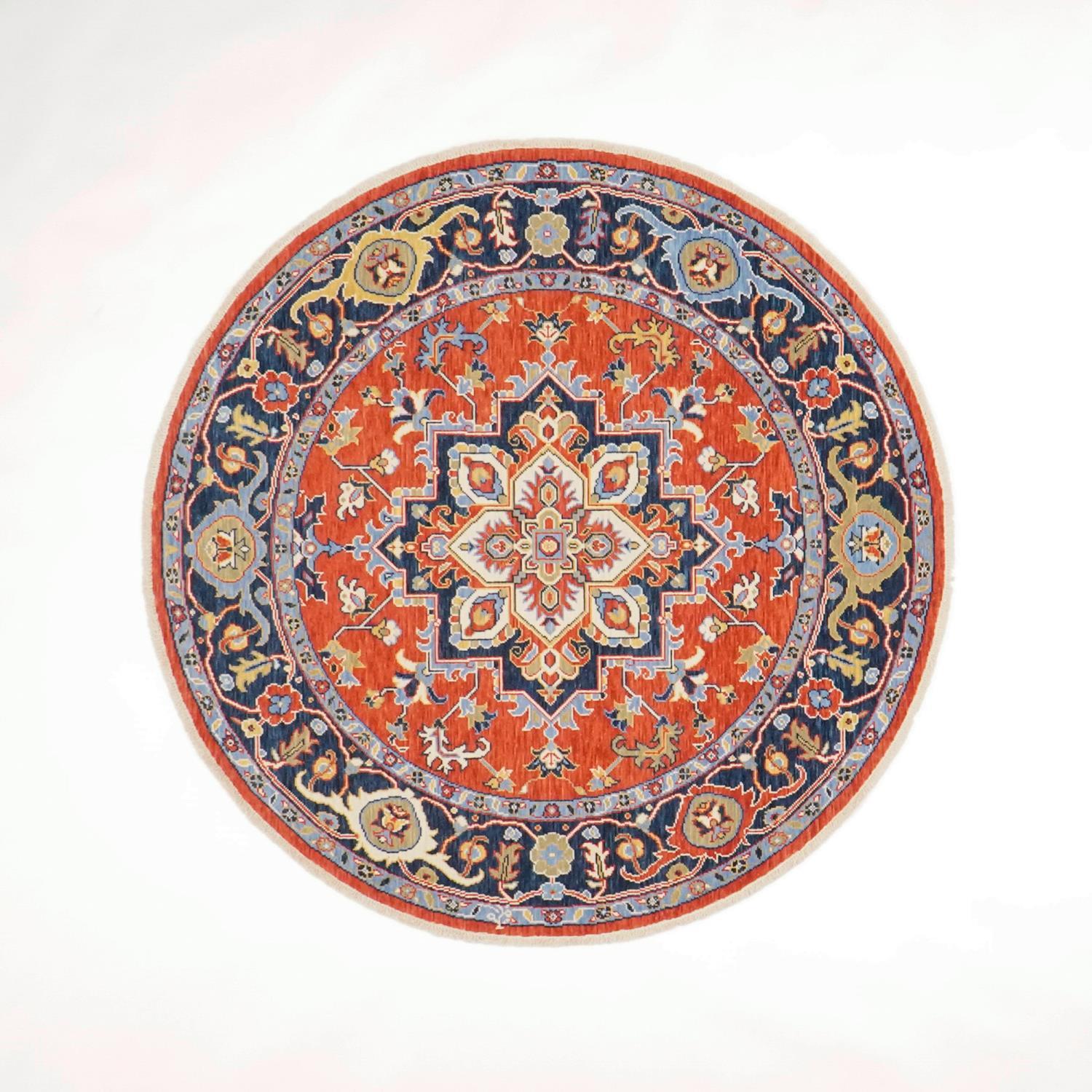 Tempus Series Anatolian Pattern Red Wool Round Loom-Woven Rug