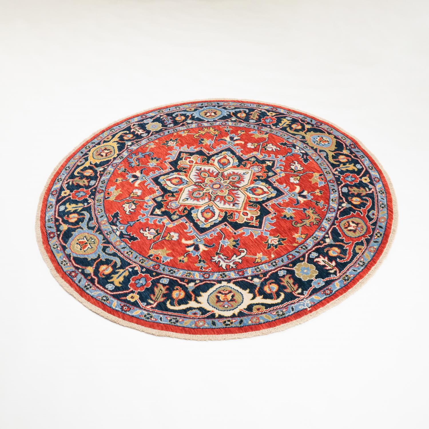 Tempus Series Anatolian Pattern Red Wool Round Loom-Woven Rug