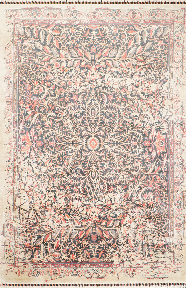 Zade Serisi Vintage Desenli Mavi Tezgah Dokuma Halı