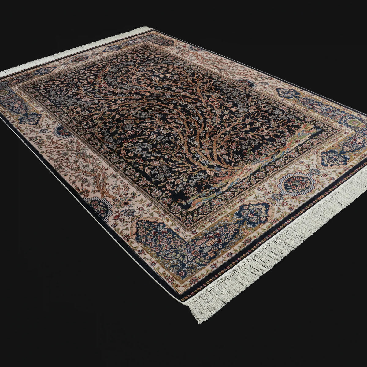 Ağaç Desenli Lacivert Bambu Halı — çerçeve desenli