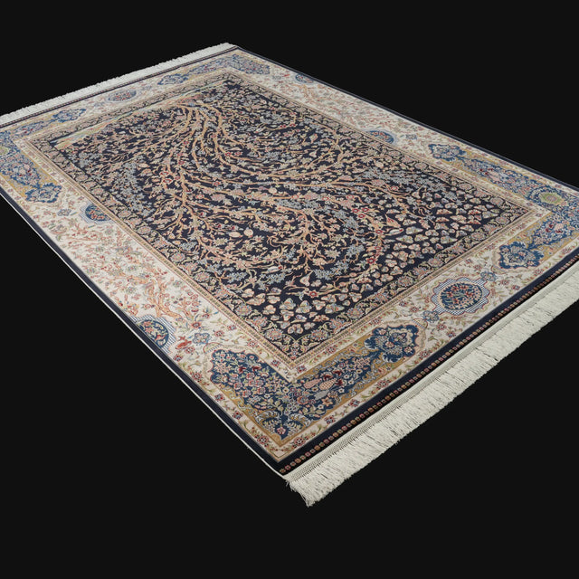Ağaç Desenli Lacivert Bambu Viskon Halı, 200×300 cm Translation missing: tr.hz.card.alt_brand
