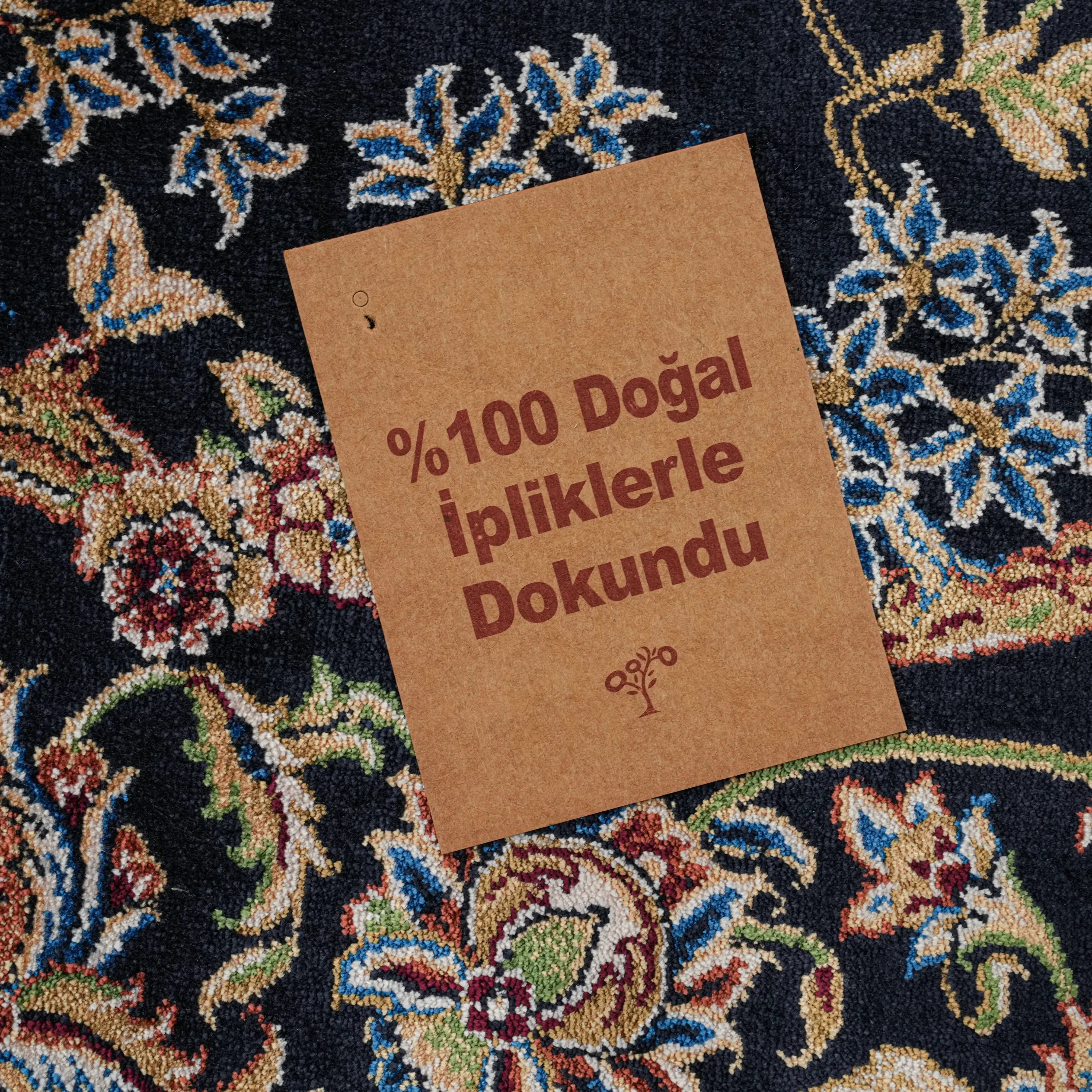 Ağaç Desenli Lacivert Bambu Halı