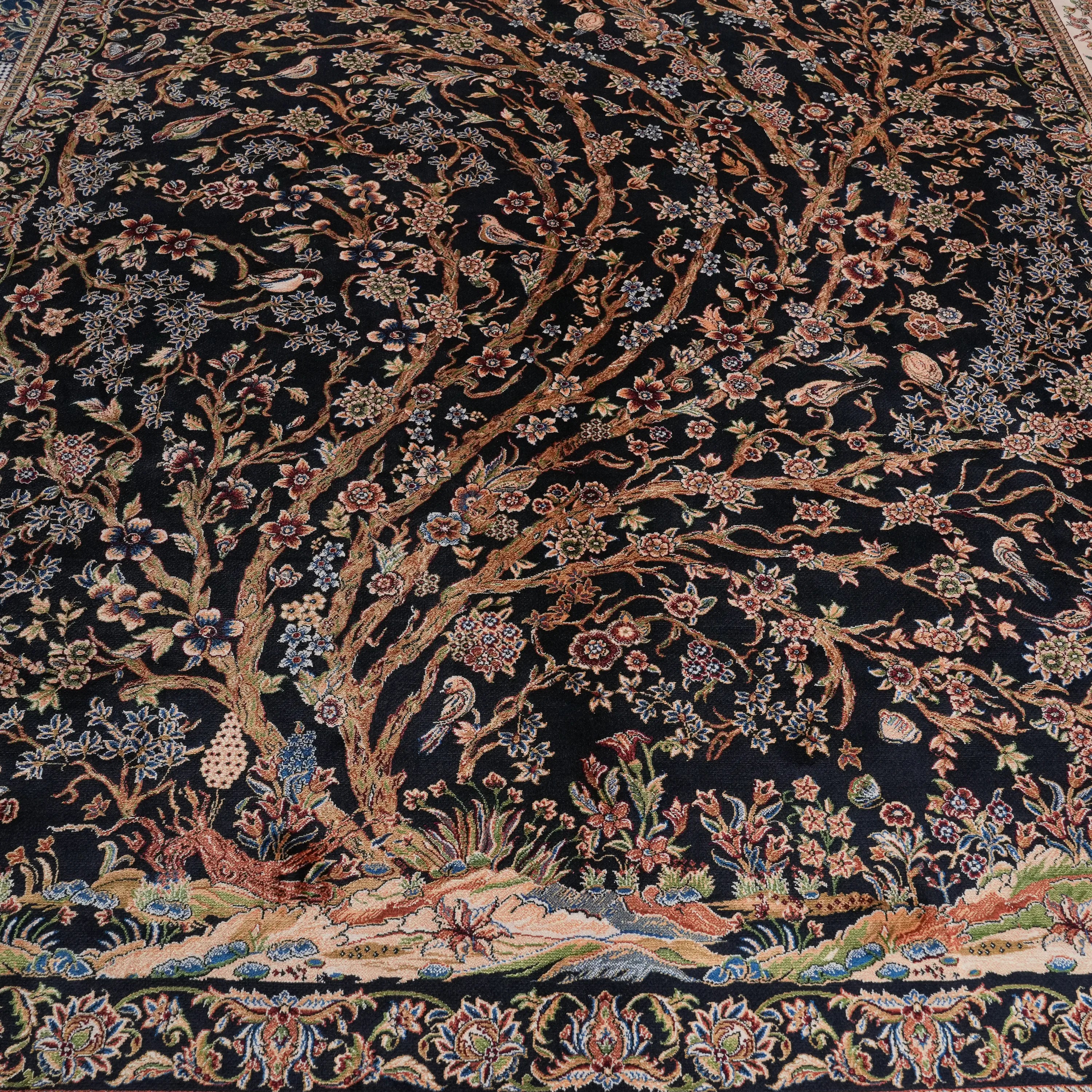 Ağaç Desenli Lacivert Bambu Halı