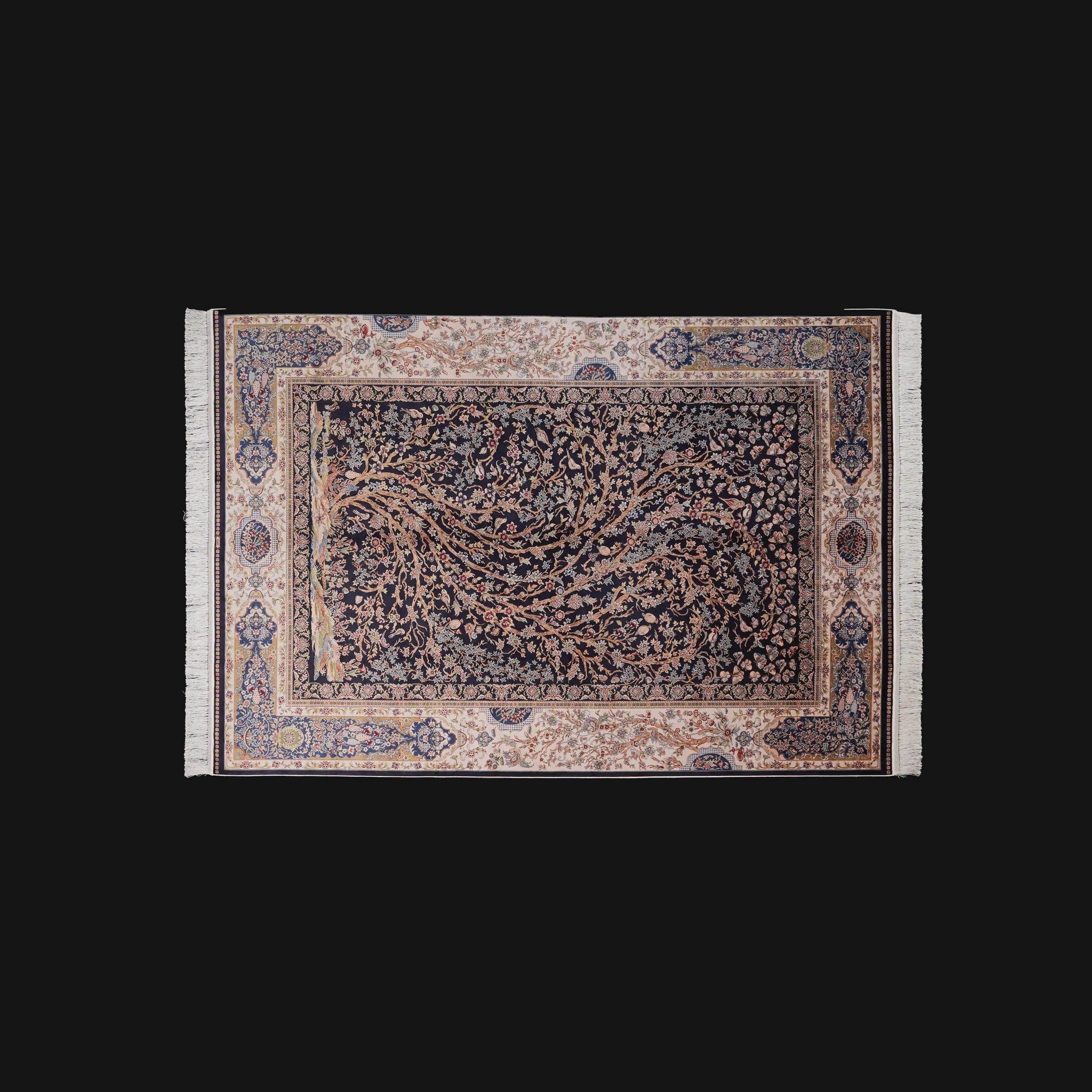 Ağaç Desenli Lacivert Bambu Halı