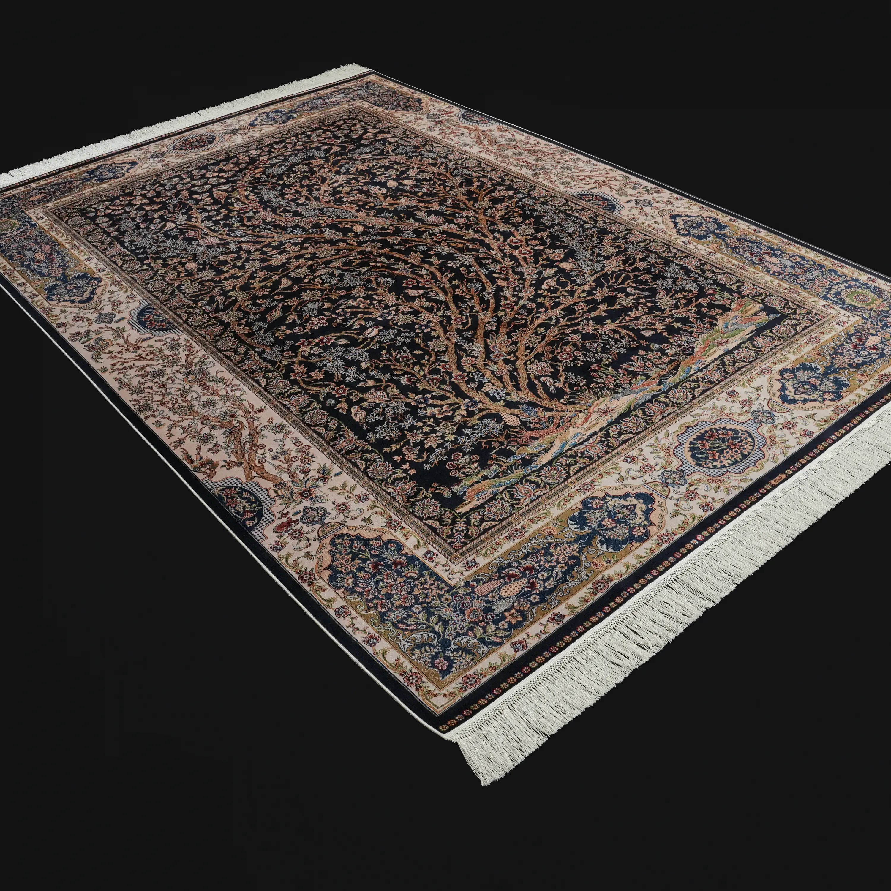 Ağaç Desenli Lacivert Bambu Halı