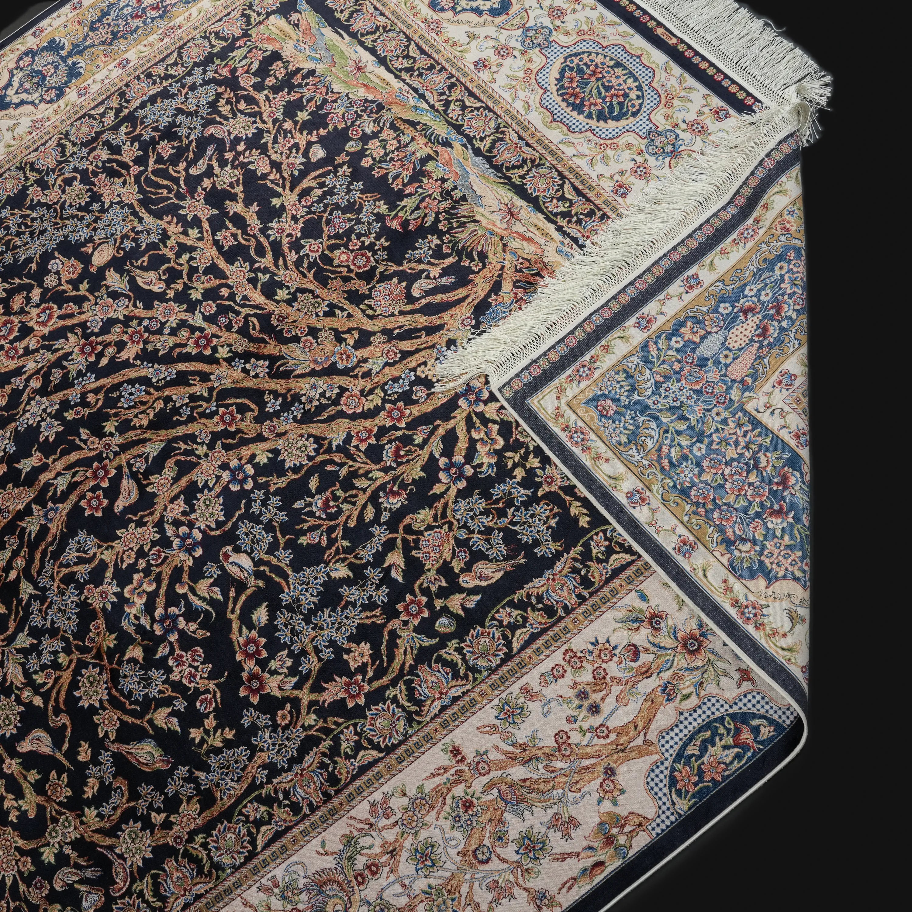 Ağaç Desenli Lacivert Bambu Halı