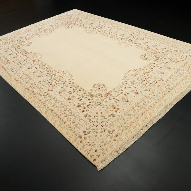 Cream Relief-Carved Floral Hand-Knotted Wool Rug, Ahteran Series, 235×322 cm Halıcızade