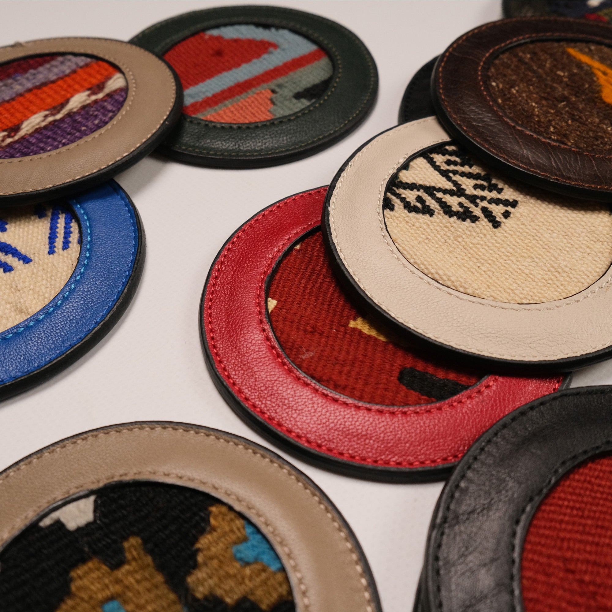 Anatolian Design Leather, Hand Woven Rug Coaster