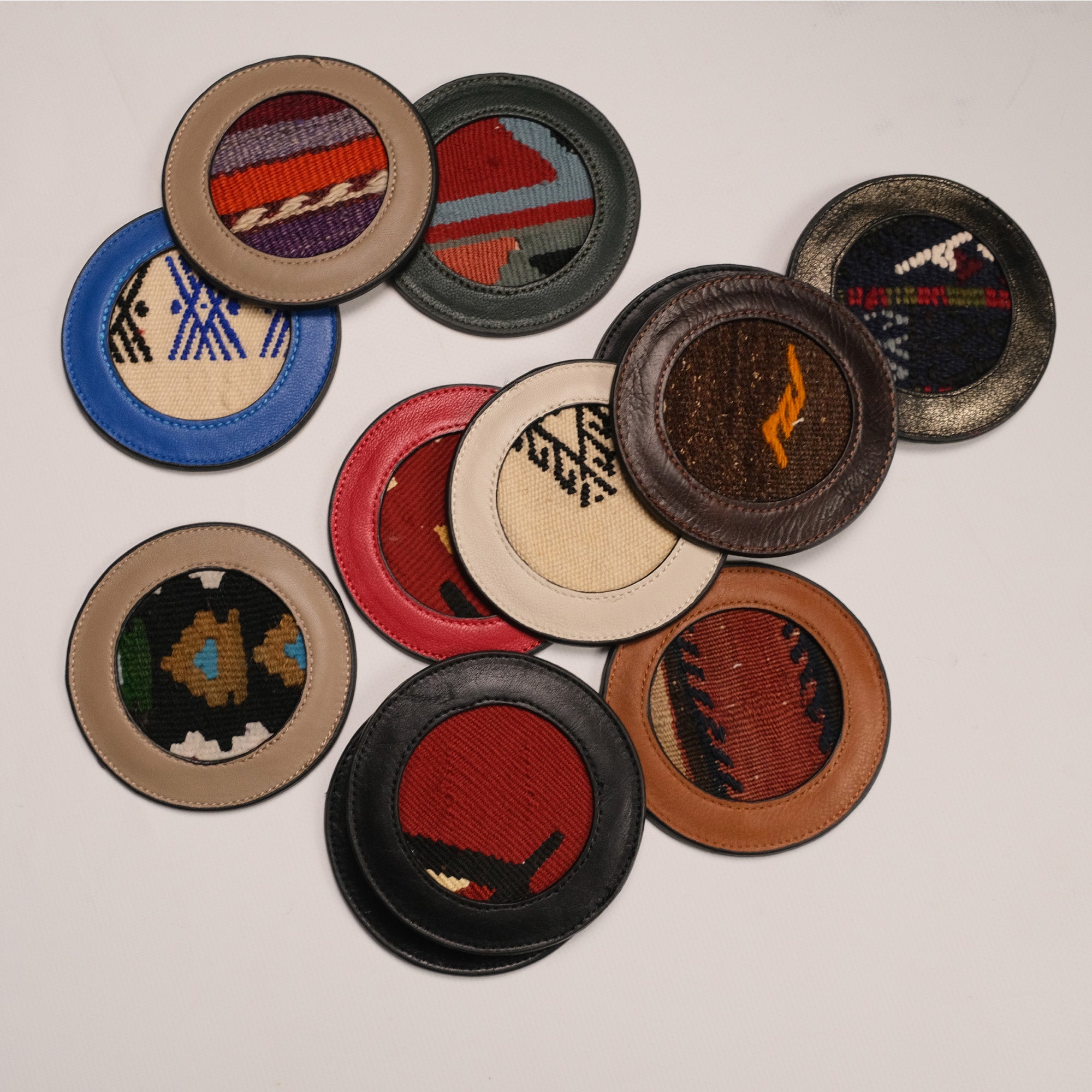 Anatolian Design Leather, Hand Woven Rug Coaster