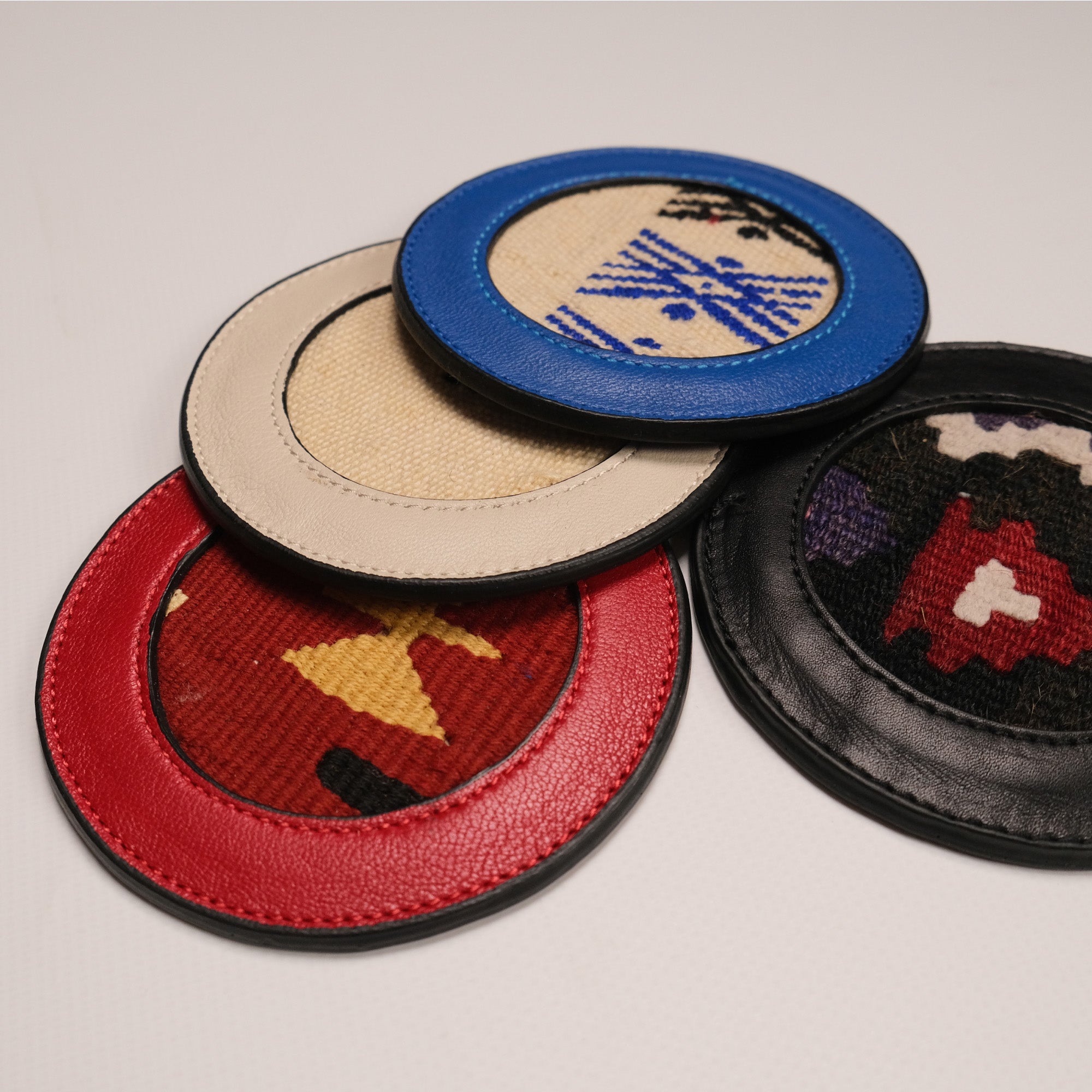 Anatolian Design Leather, Hand Woven Rug Coaster