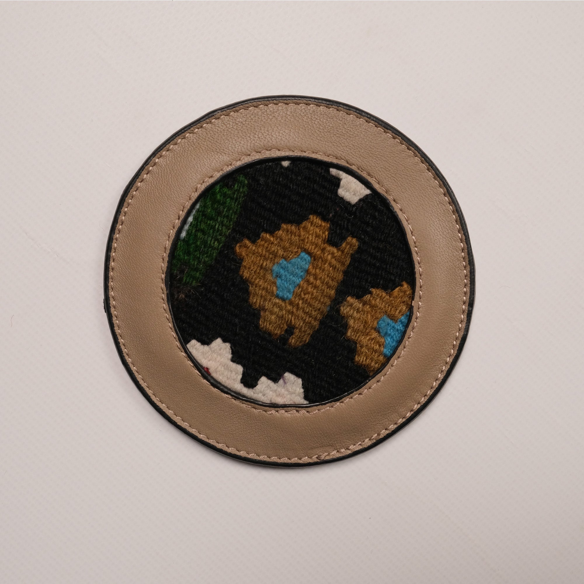 Anatolian Design Leather, Hand Woven Rug Coaster