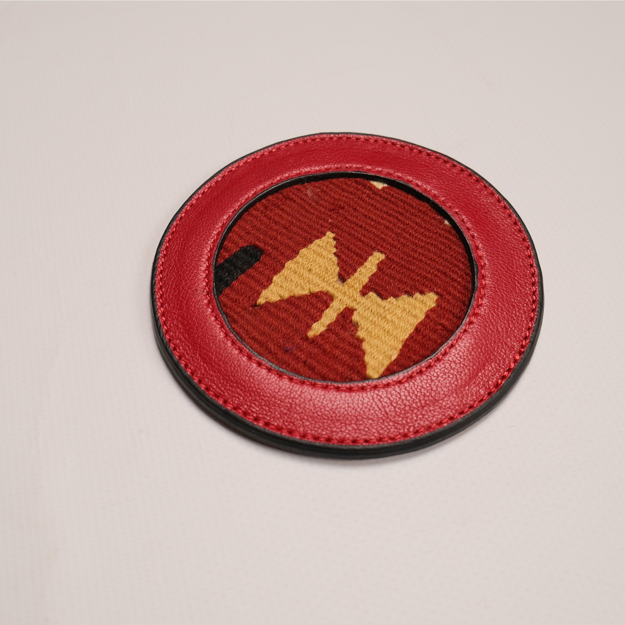 Anatolian Design Leather, Hand Woven Rug Coaster