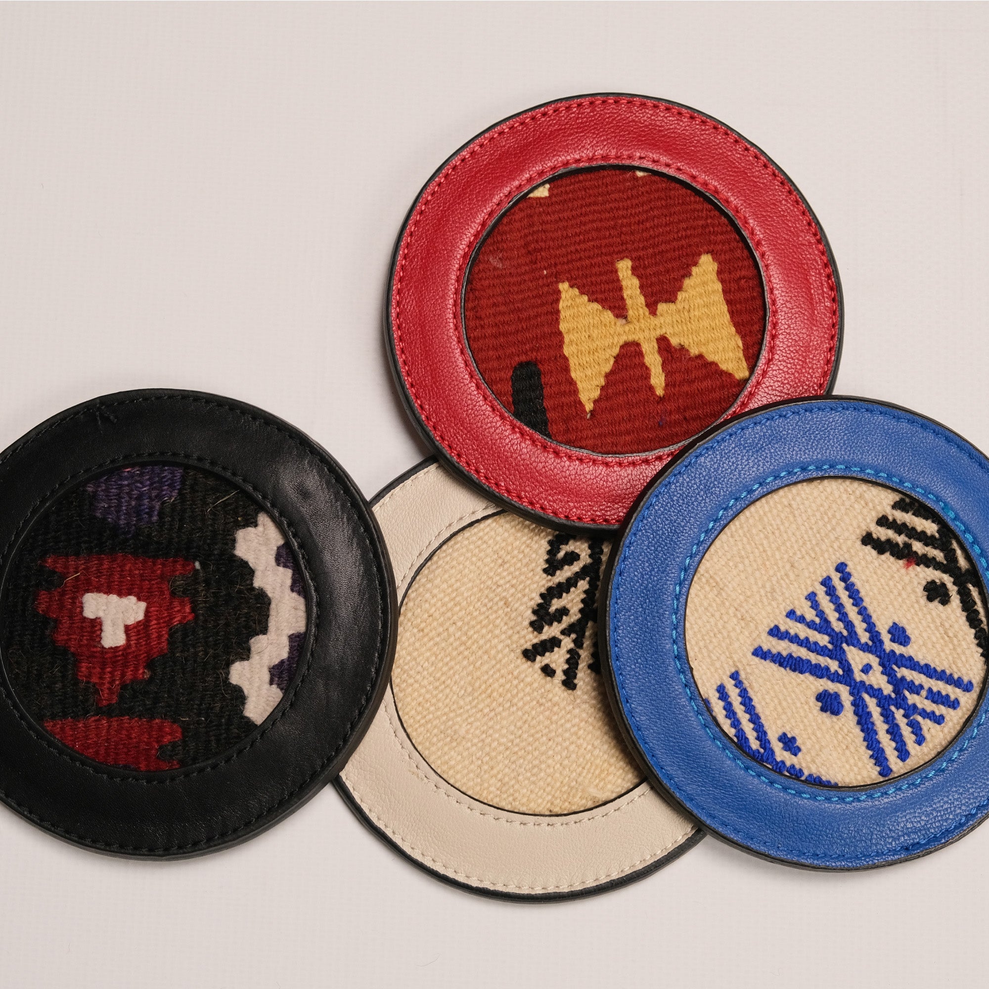 Anatolian Design Leather, Hand Woven Rug Coaster