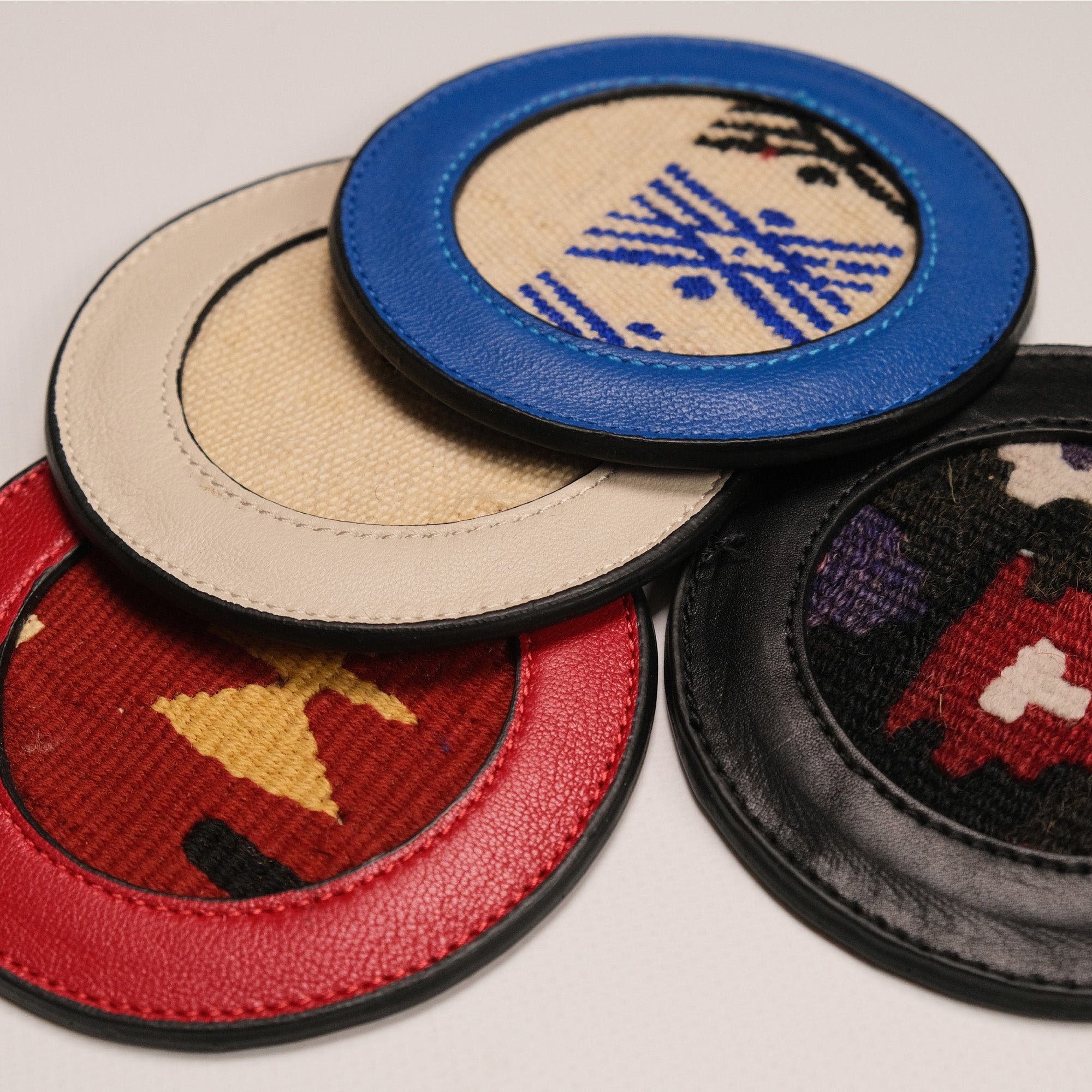 Anatolian Design Leather, Hand Woven Rug Coaster