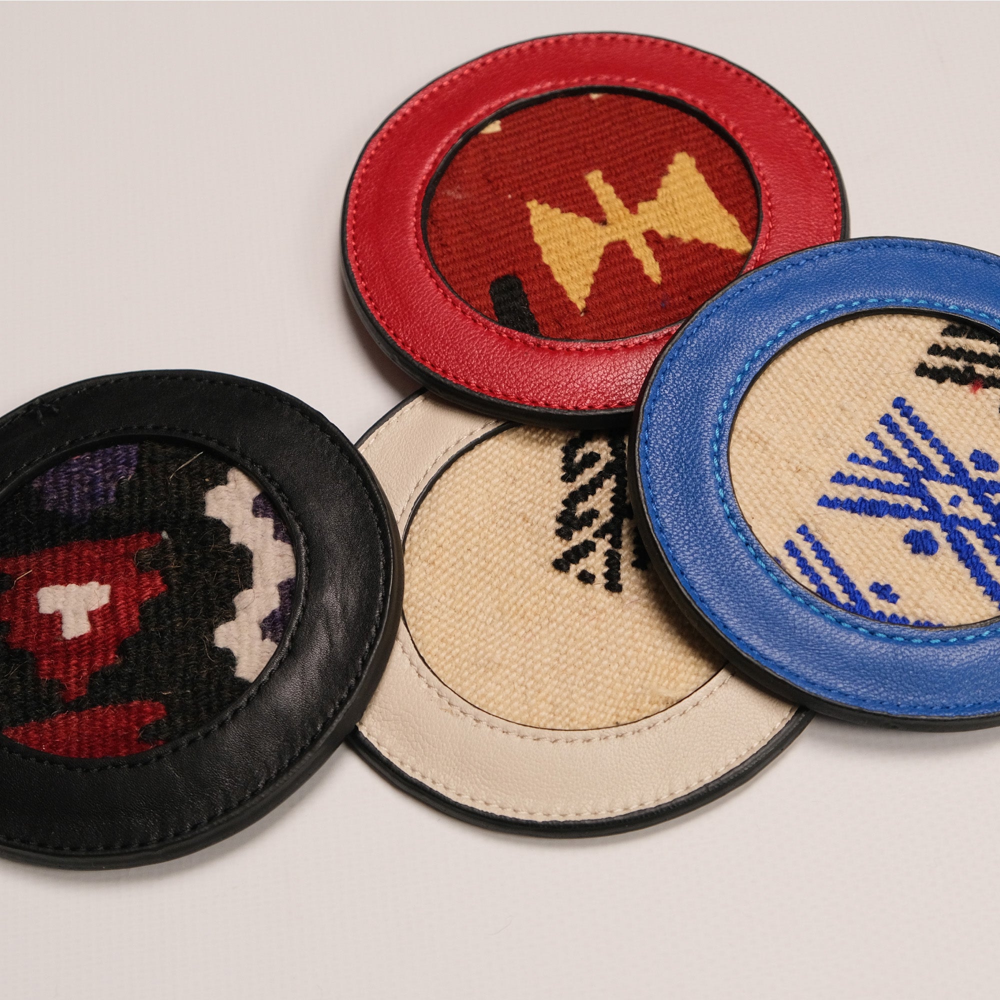 Anatolian Design Leather, Hand Woven Rug Coaster