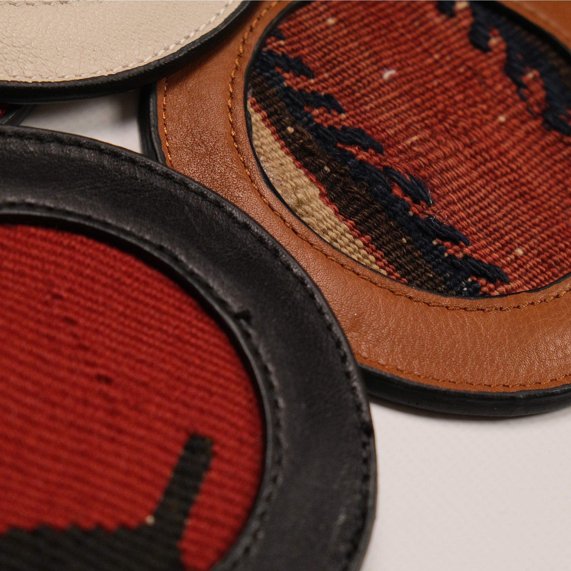 Anatolian Design Leather, Hand Woven Rug Coaster