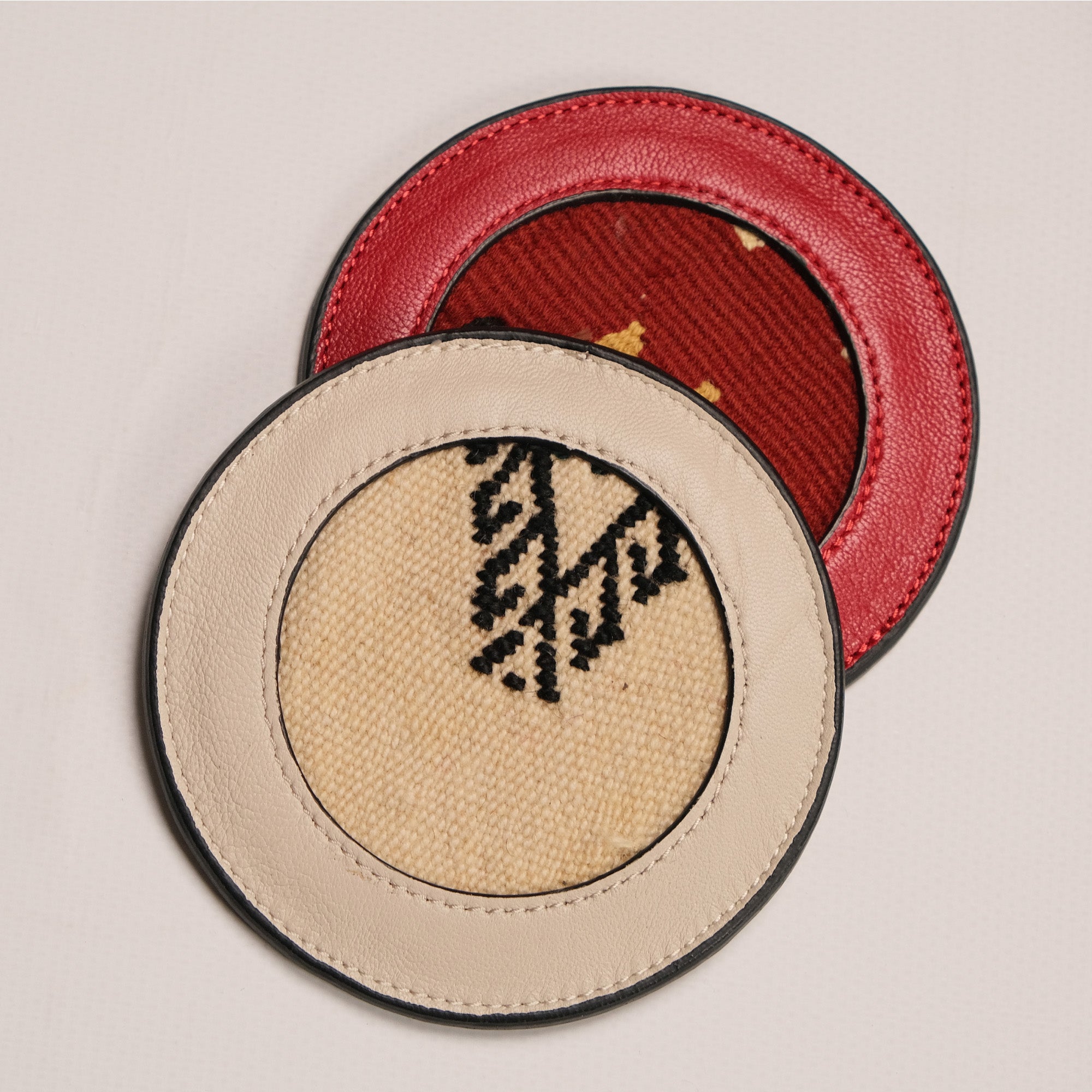 Anatolian Design Leather, Hand Woven Rug Coaster