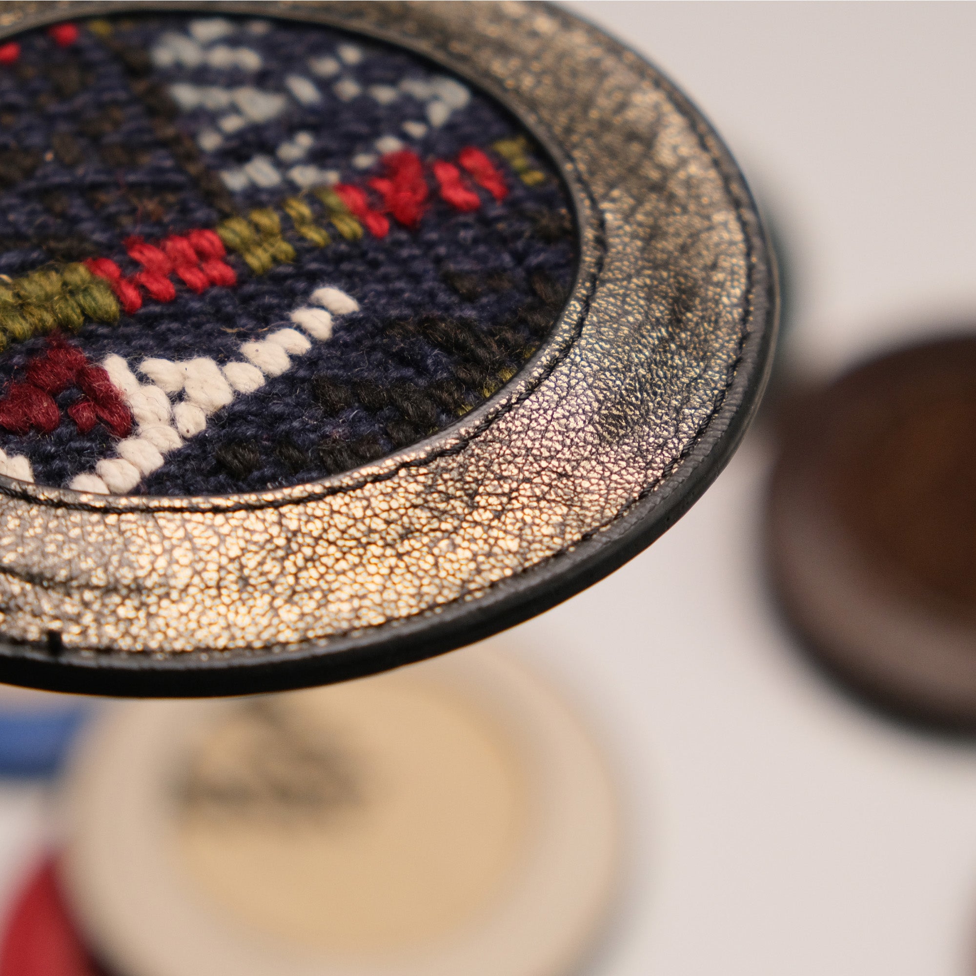 Anatolian Design Leather, Hand Woven Rug Coaster