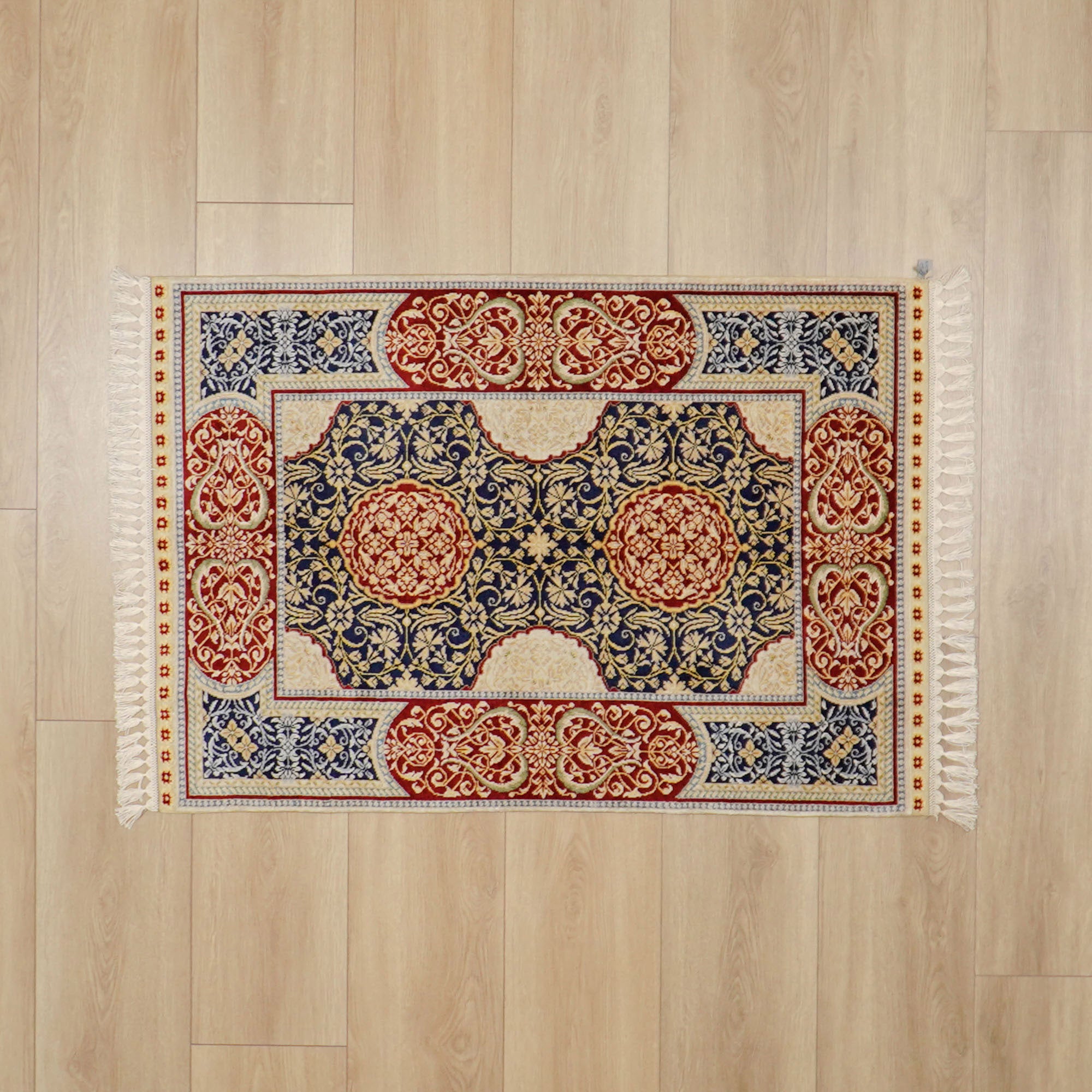 Frame Patterned Hand-Woven Red Silk Classic Carpet