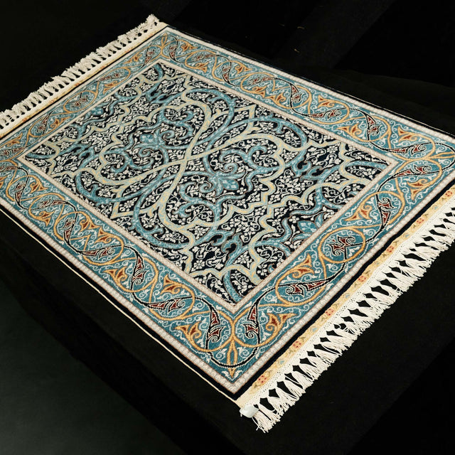Anatolian Patterned Handwoven Turquoise Silk Rug, 84×125 cm Translation missing: en.hz.card.alt_brand