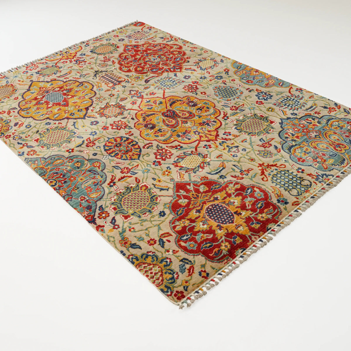 Anadolu Desenli Rengarenk Yün Etnik Tezgah Dokuma Halı, 170x240 cm — Halıcızade