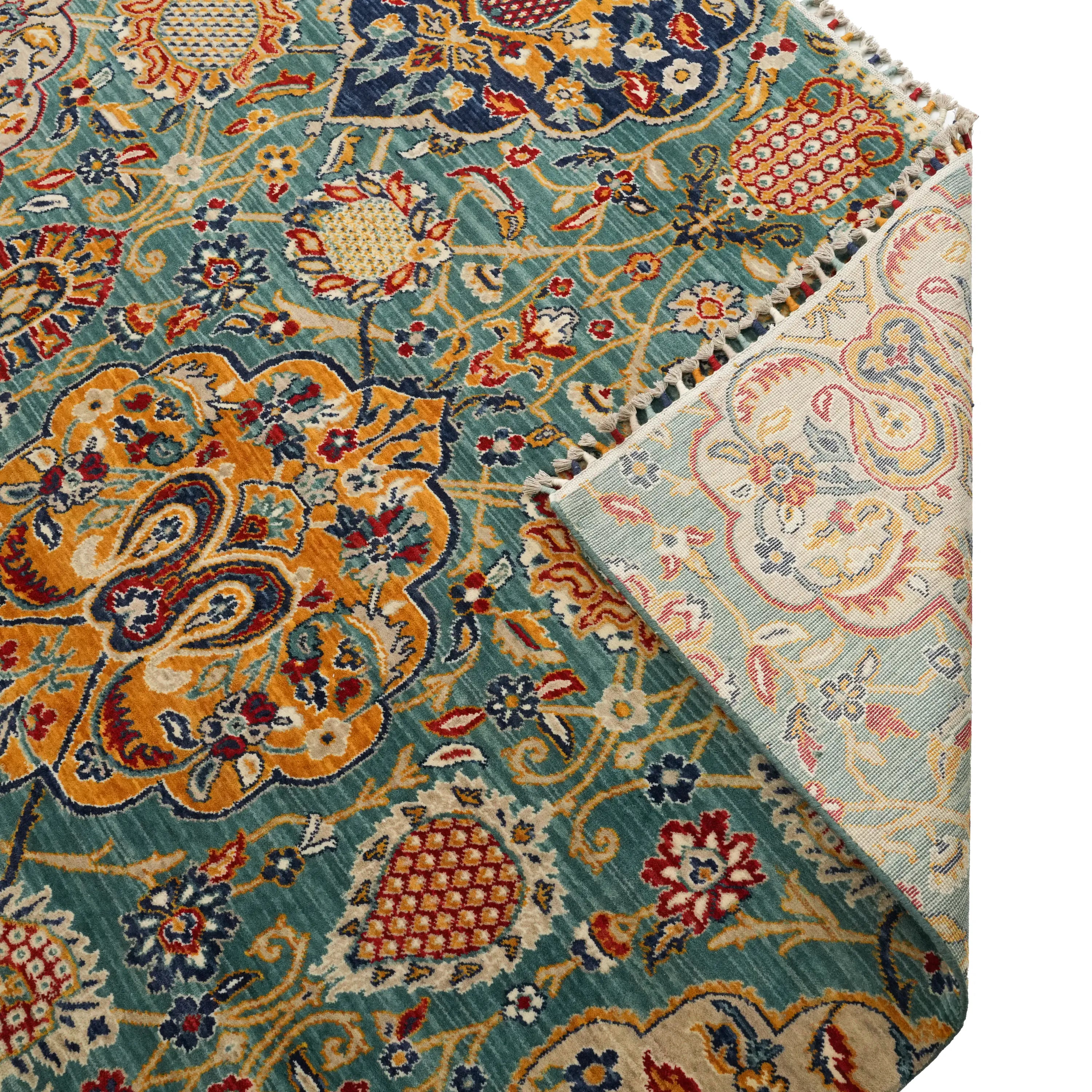 Anatolian Patterned Turquoise Wool Loom Woven Rug