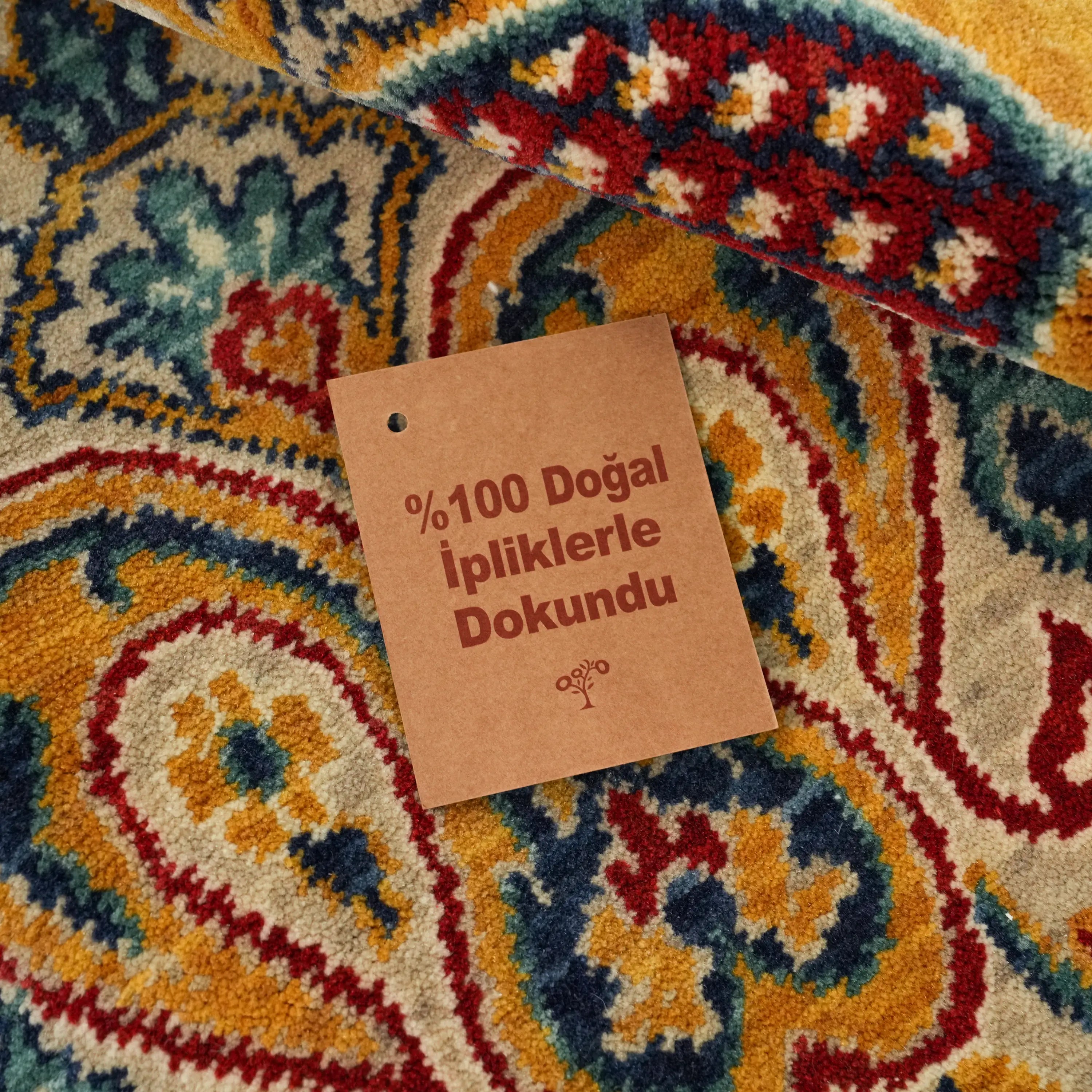 Anatolian Patterned Turquoise Wool Loom Woven Rug