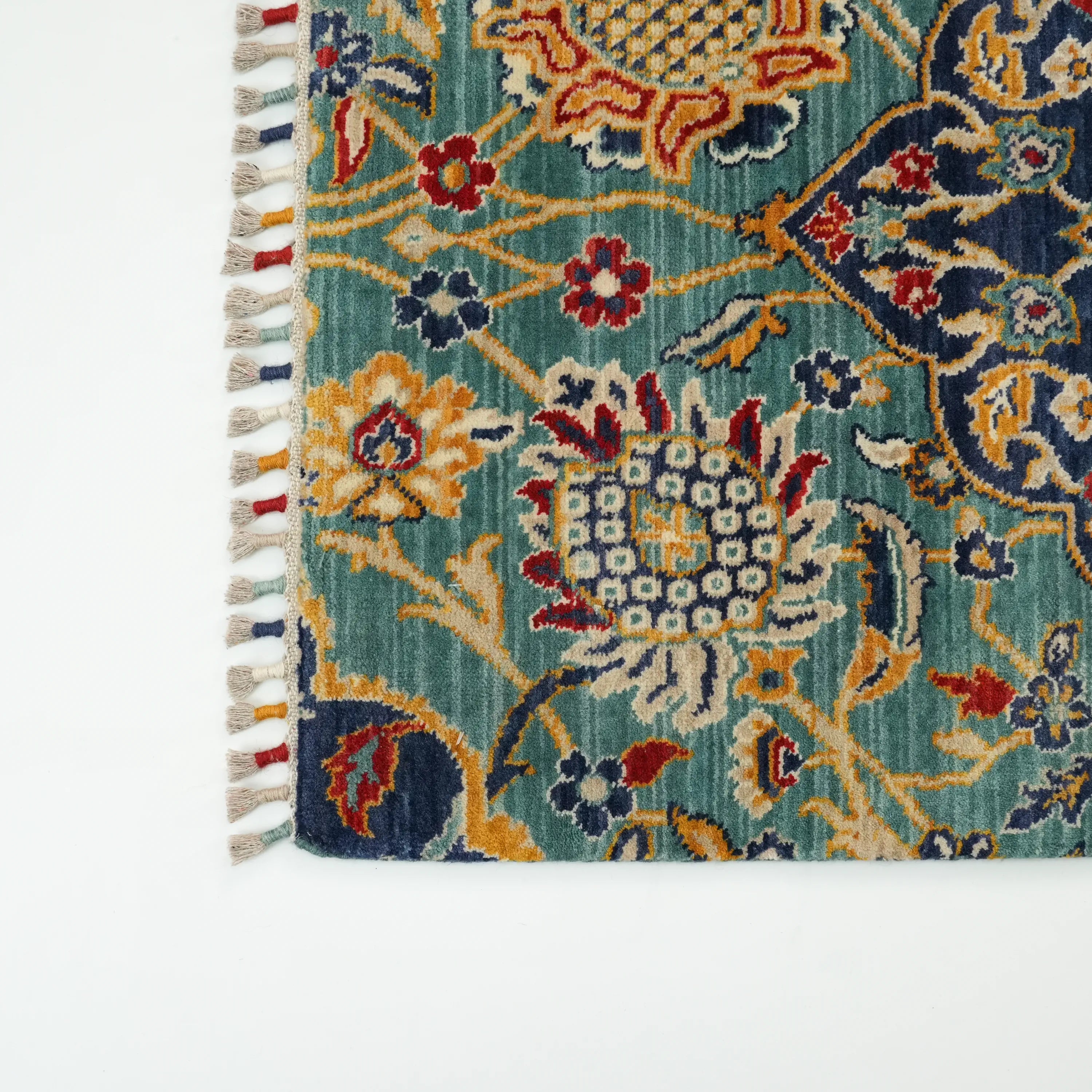 Anatolian Patterned Turquoise Wool Loom Woven Rug