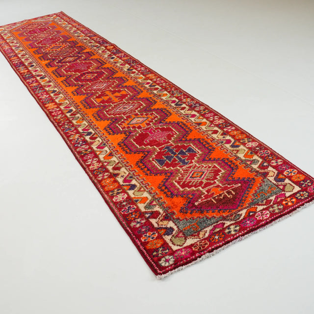 Anadolu desenli Herki köy dokuma yün halı, turuncu, 80x346 cm — Halıcızade