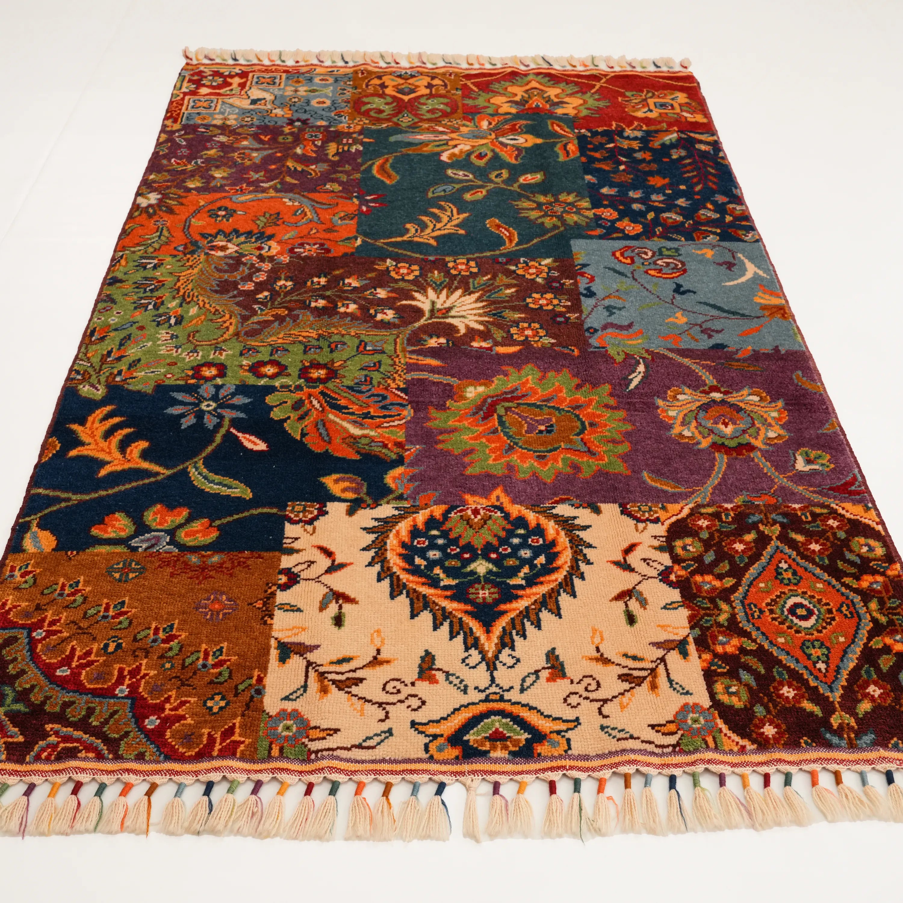 Anadolu Şal Serisi El Dokuma Patchwork Desenli Rengarenk Yün Halı