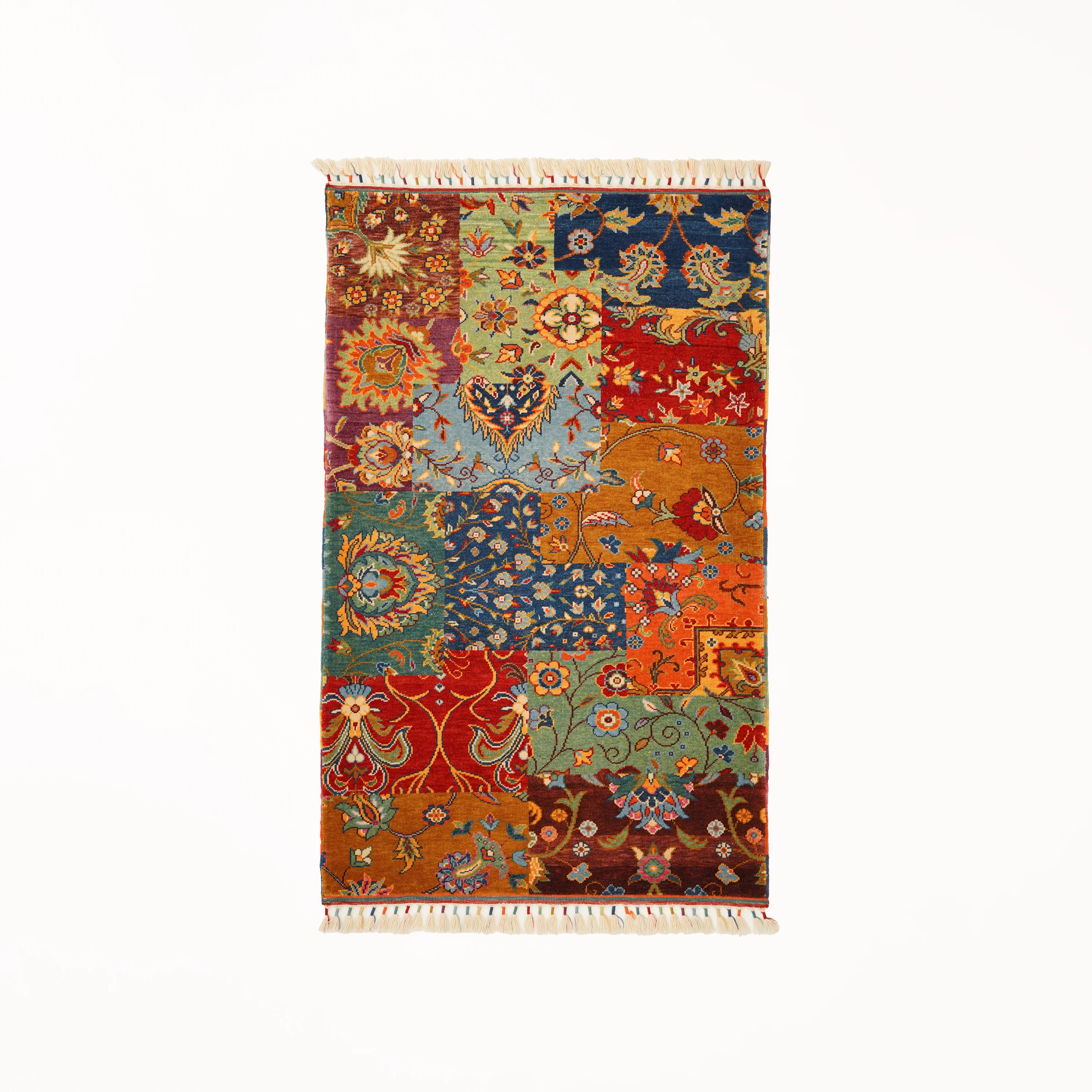 Anatolian Shawl Series Handwoven Patchwork Pattern Wool colorful Ethnic Rug