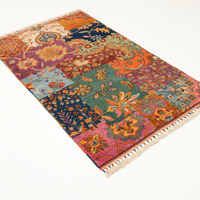 Anadolu şal serisi patchwork el dokuma yün halı, rengarenk, 81x120 cm — Halıcızade