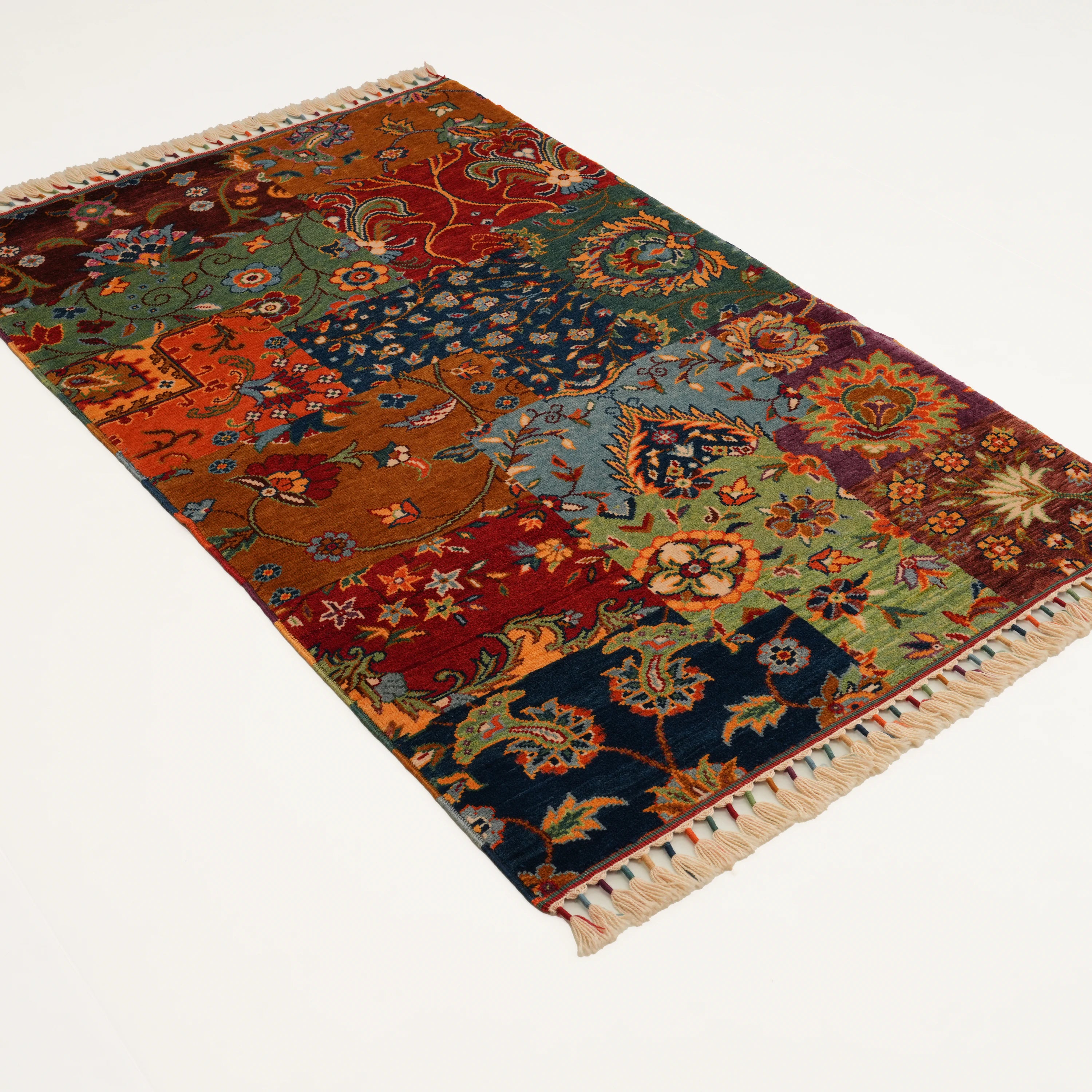 Anatolian Shawl Series Handwoven Patchwork Pattern Wool colorful Ethnic Rug