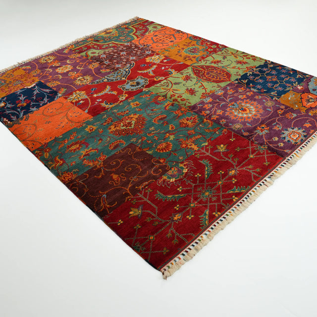 Anadolu Şal Serisi El Dokuma Patchwork Desenli Yün Rengarenk Halı, 242x295 cm — Halıcızade