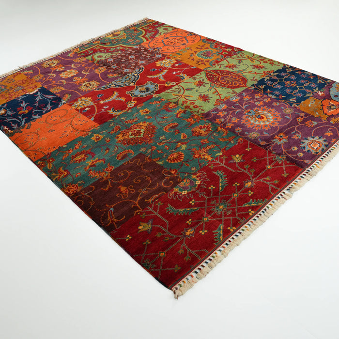 Anadolu Şal Serisi El Dokuma Patchwork Desenli Yün Rengarenk Halı, 242x295 cm — Halıcızade