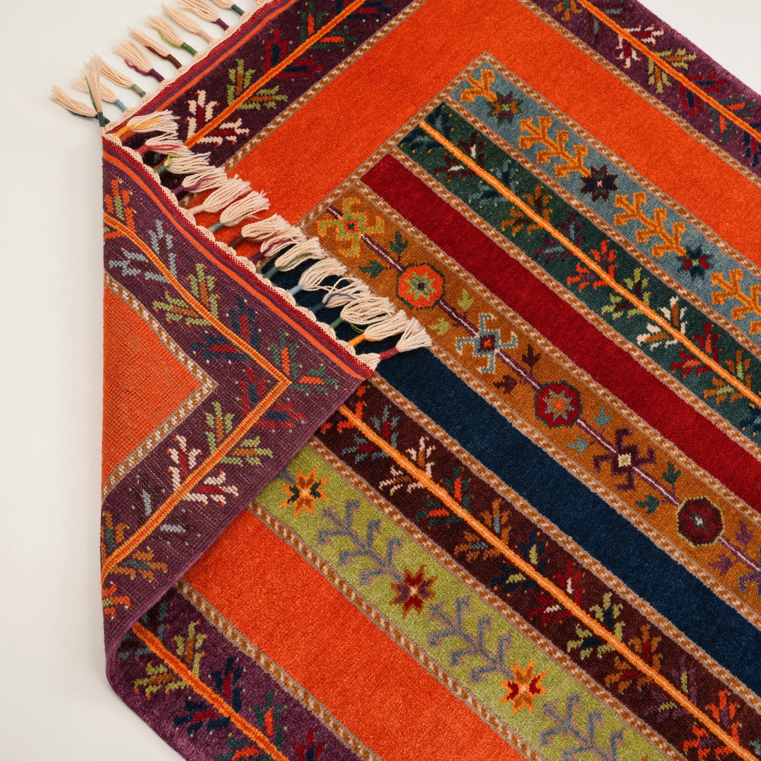 Anadolu Şal Serisi El Dokuma Şal Desenli Rengarenk Yün Halı