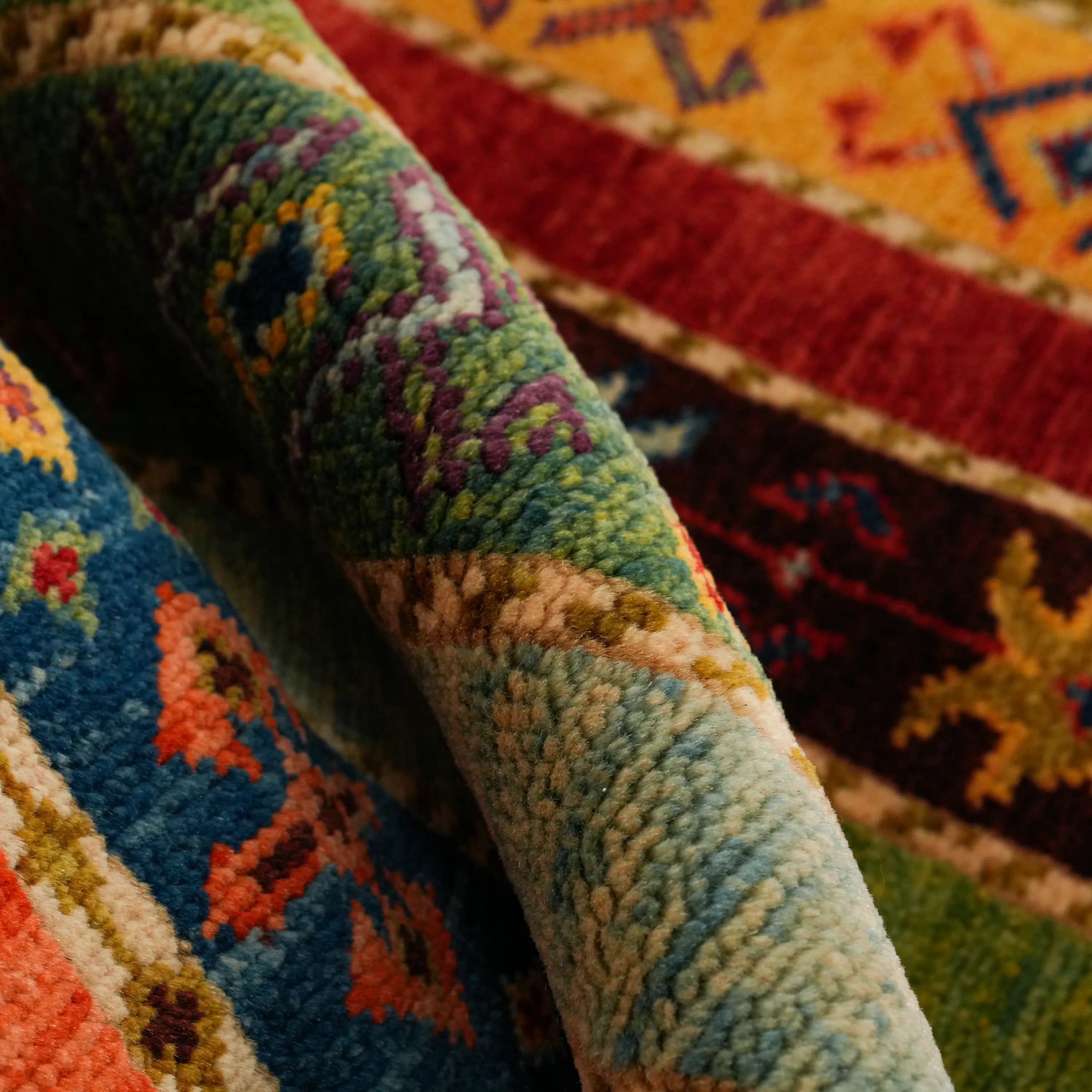 Anadolu Şal Series Handwoven Sivas Zara Patterned Colorful Wool Rug