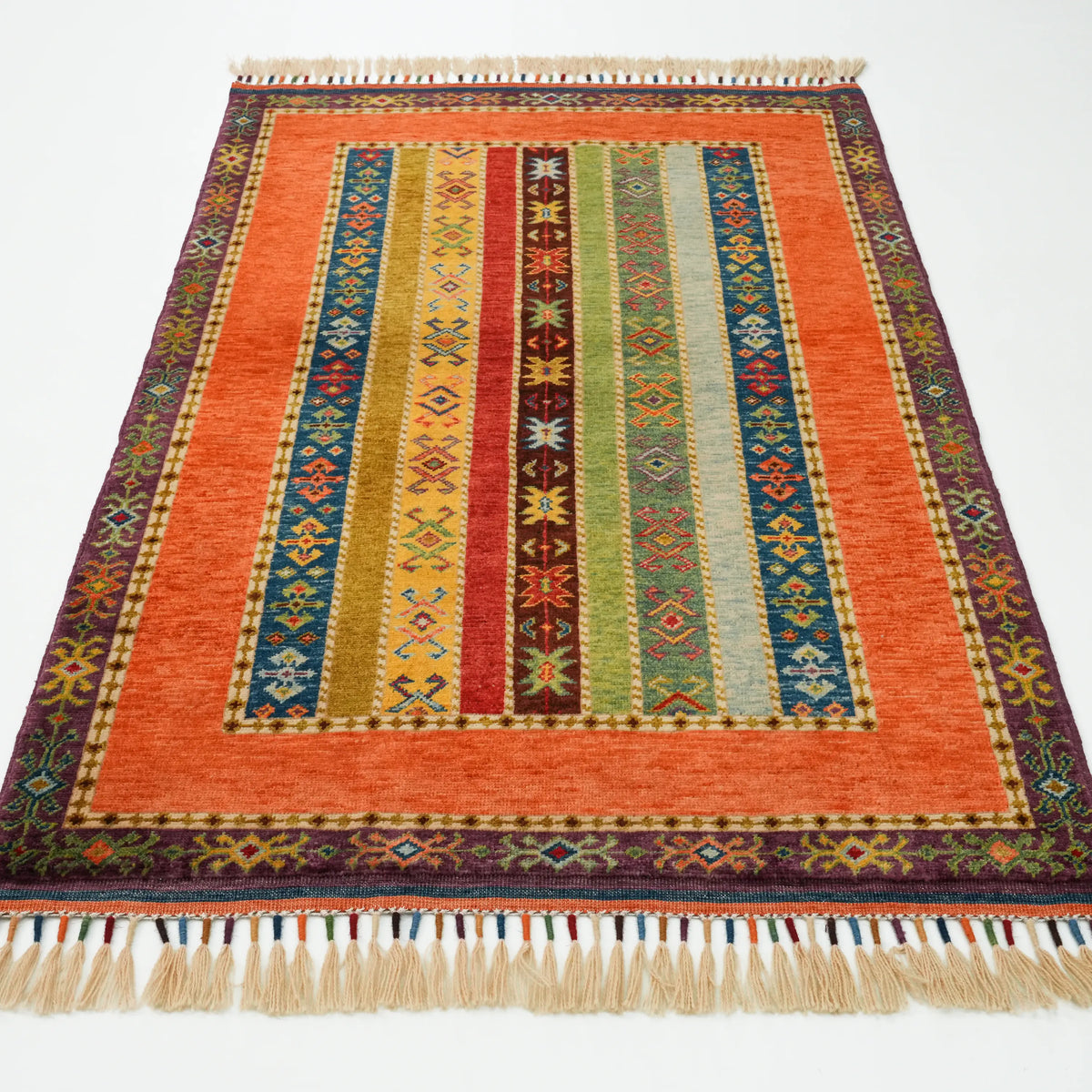 Anadolu Şal Serisi El Dokuma Sivas Zara Desenli Rengarenk Yün Halı — 93x141 cm