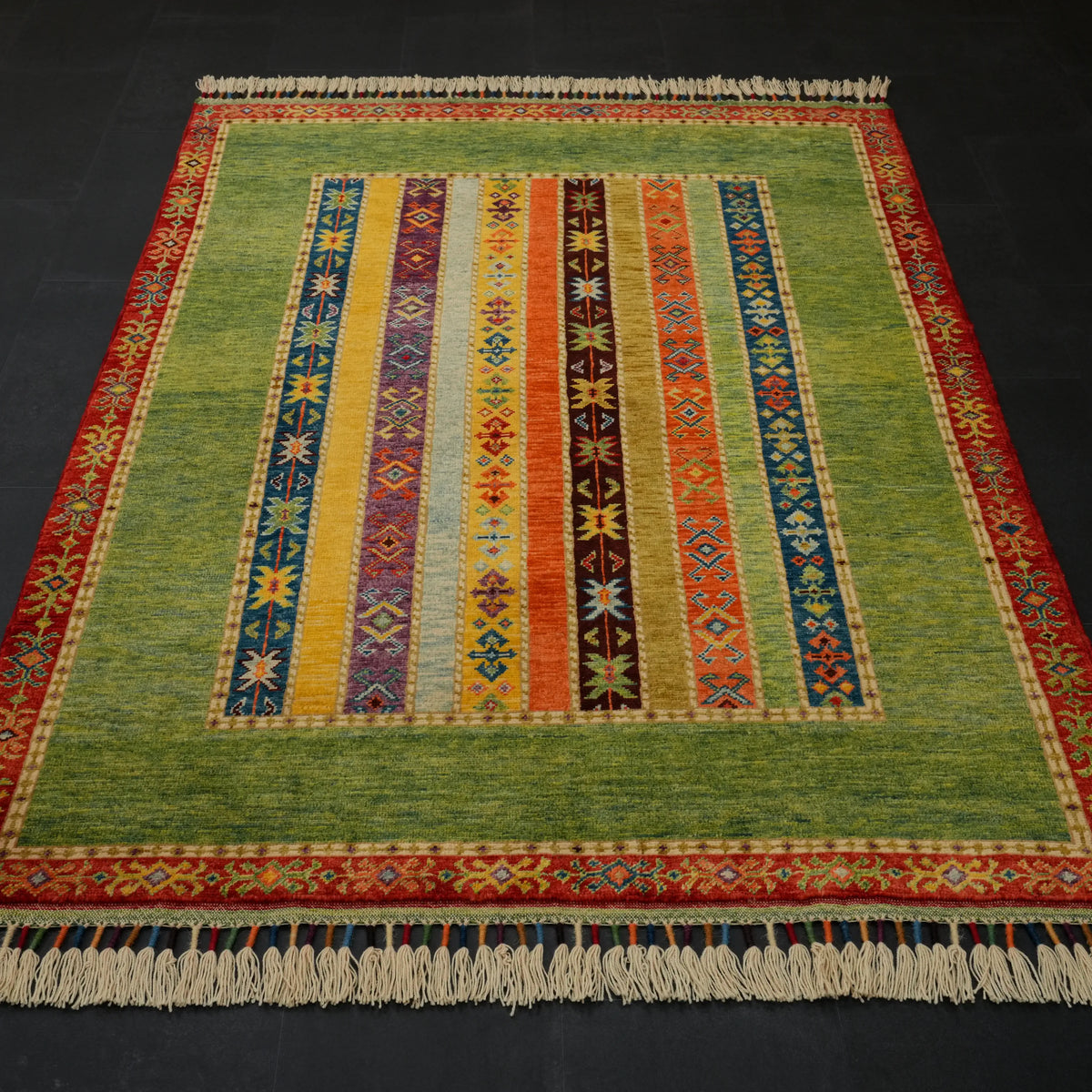Anadolu Şal Serisi El Dokuma Sivas Zara Desenli Rengarenk Yün Halı — 122x174 cm