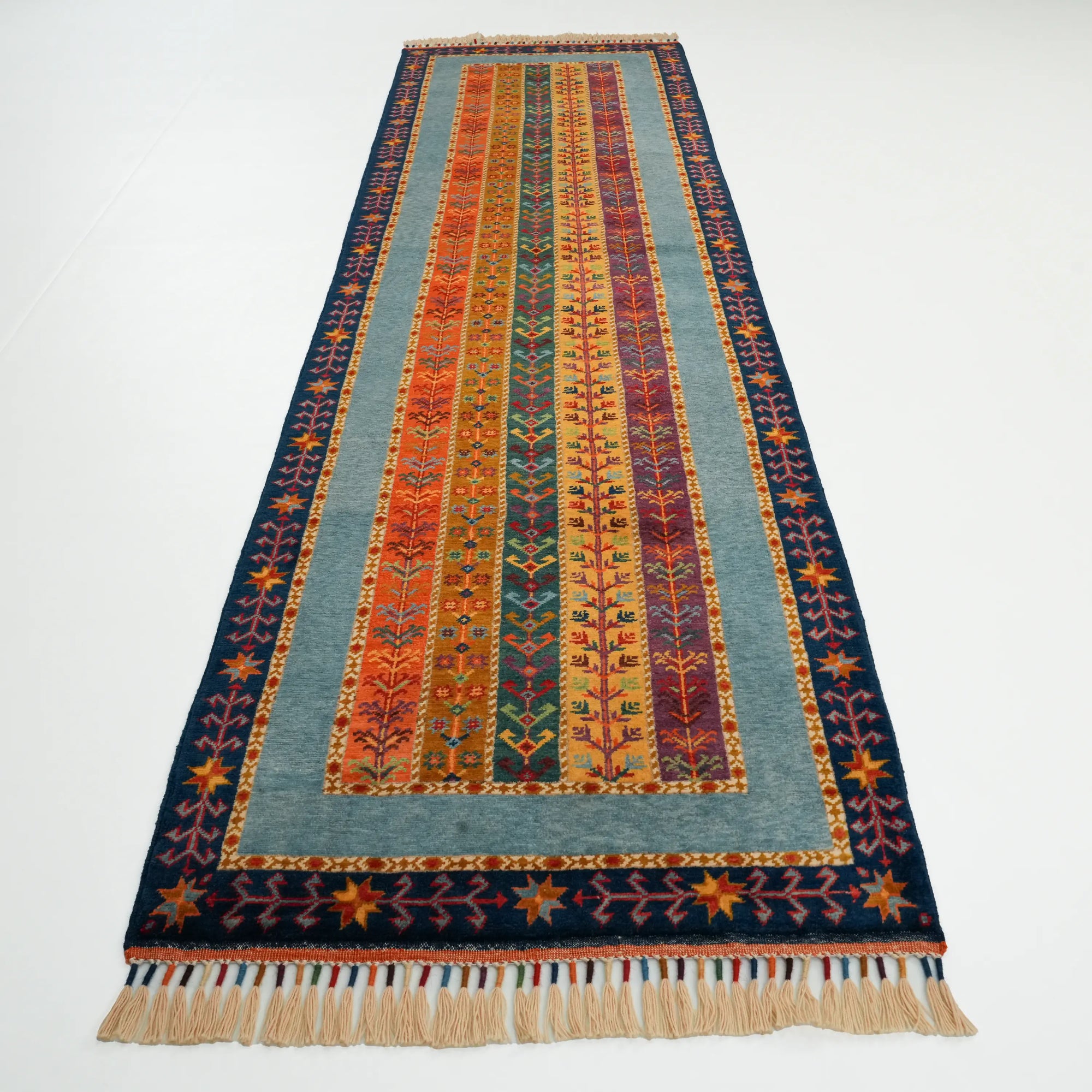 Anadolu Şal Serisi El Dokuma Sivas Zara Desenli Yün Rengarenk Halı — 84x309 cm