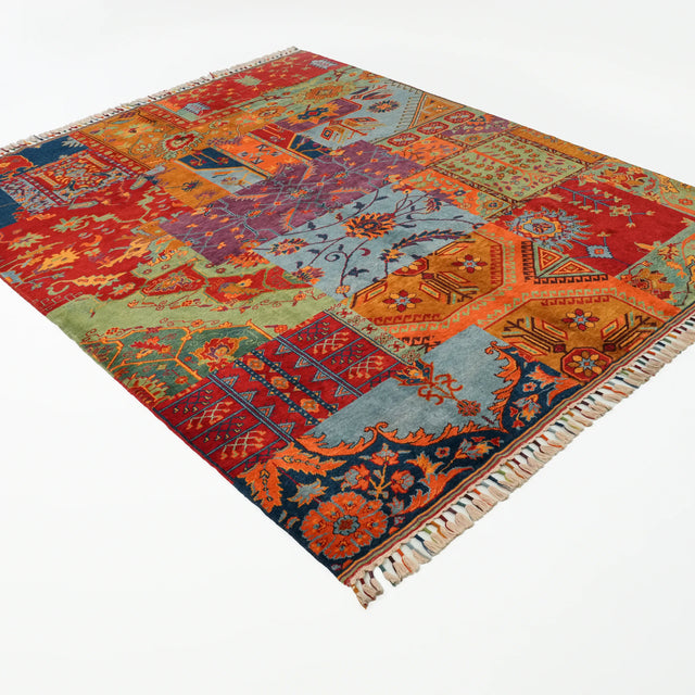 Anadolu Şal Serisi El Dokuma Yün Patchwork Desenli Halı, rengarenk, 240x301 cm — Halıcızade