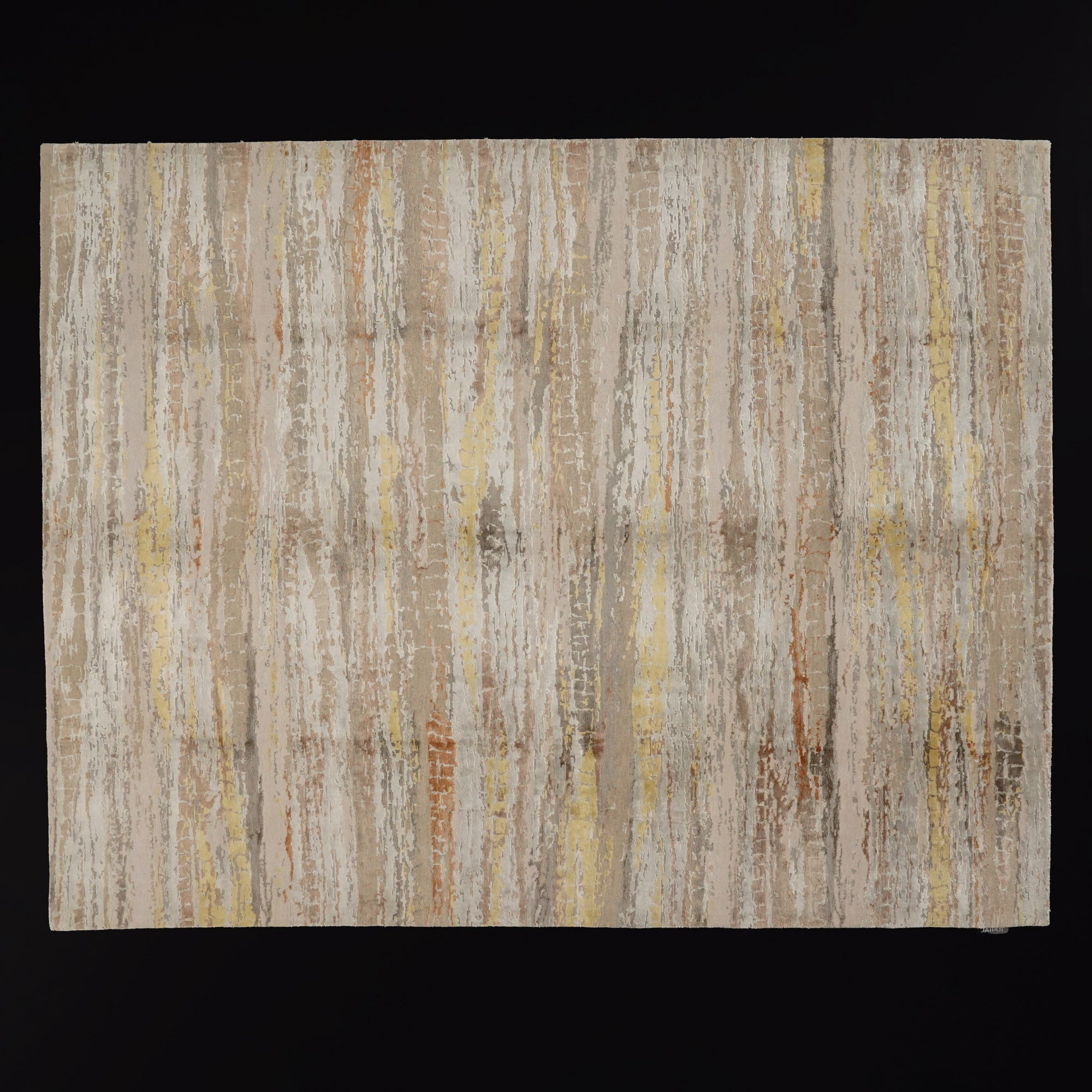 Hand Woven Abstract Patterned Beige Wool Bamboo Carpet