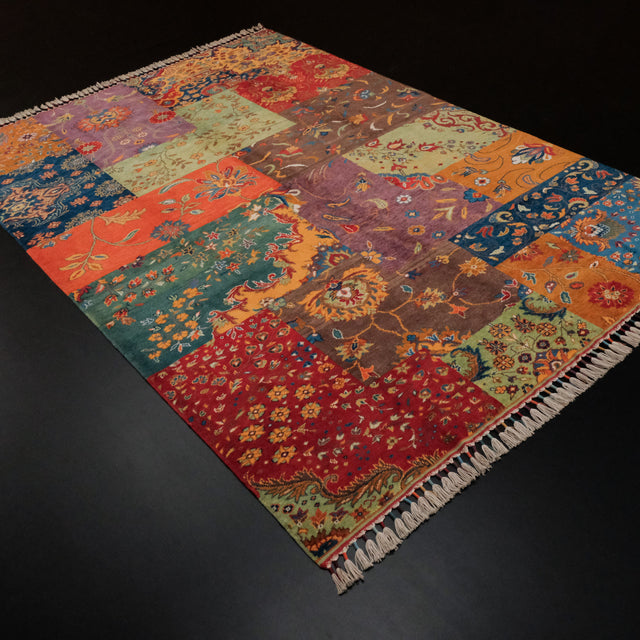 Anadolu Şal Serisi Patchwork Desenli El Dokuma Yün Halı, rengarenk, 209x298 cm — Halıcızade