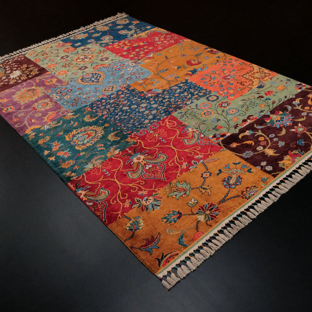 Anadolu Şal Serisi Patchwork Desenli El Dokuma Yün Halı, rengarenk, 81x122 – 208x307 cm — Halıcızade