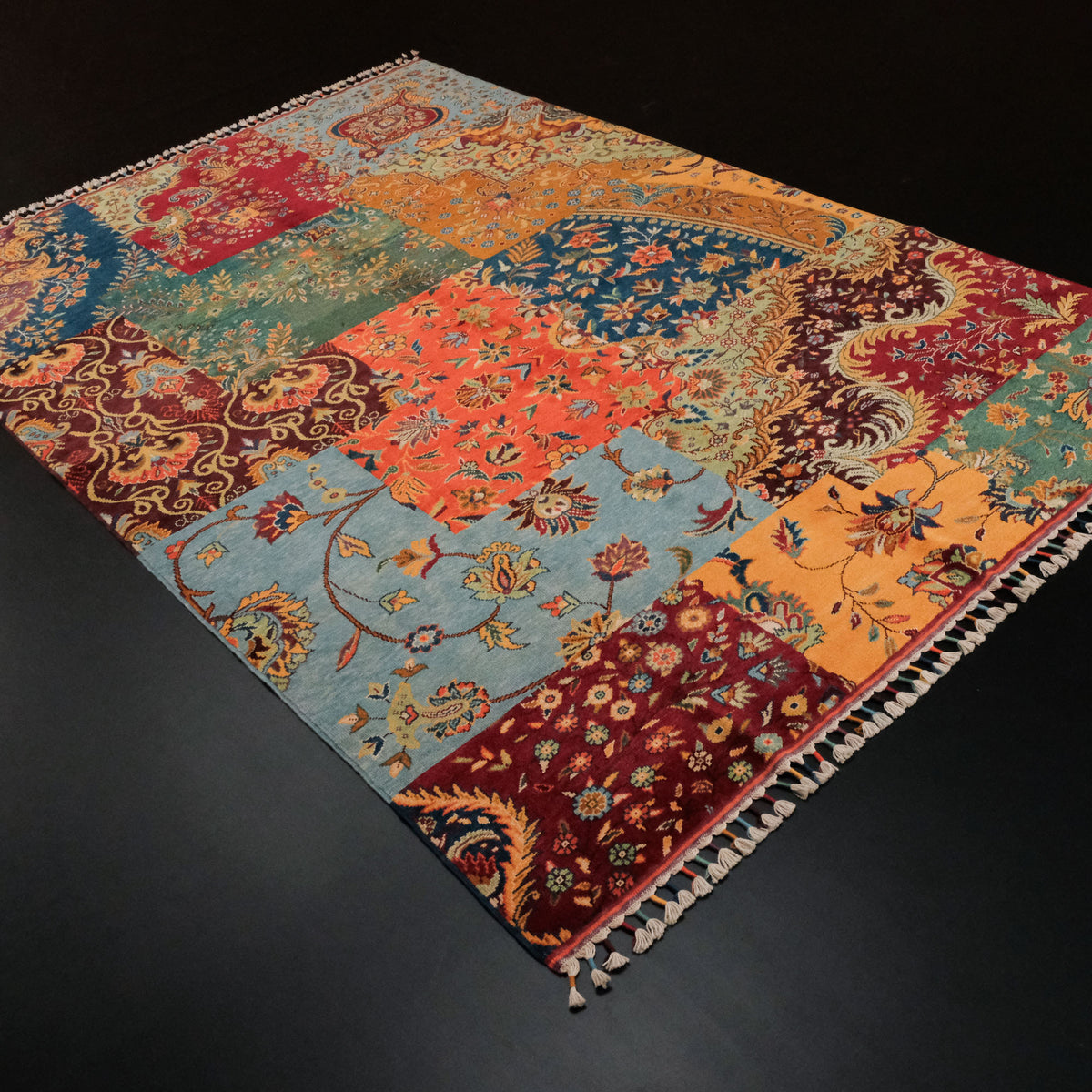 Anadolu Şal Serisi Patchwork Desenli El Dokuma Yün Halı, rengarenk, 120x180 – 211x301 cm — Halıcızade
