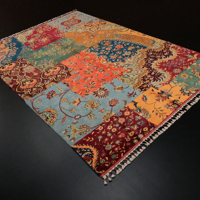 Anadolu Şal Serisi Patchwork Desenli El Dokuma Yün Halı, rengarenk, 120x180 – 211x301 cm — Halıcızade